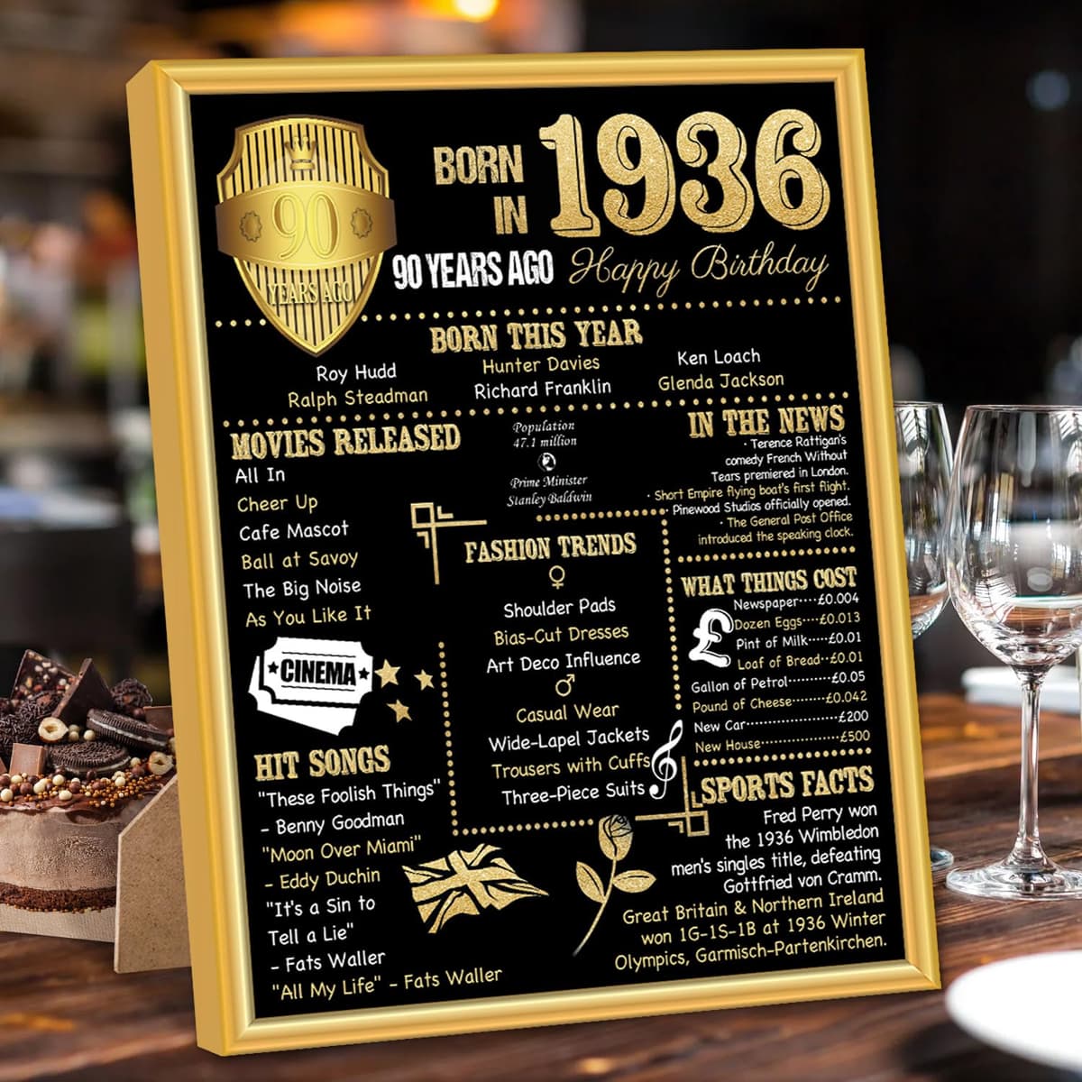 Benjia 1946 Poster Framed UK, Happy 80th Birthday Sign Card Party Decor Supplies Home Decoration Birthday Gift 80 Years Old Wedding Newspaper For Men Women (8x10 inch, Vintage) — view 18