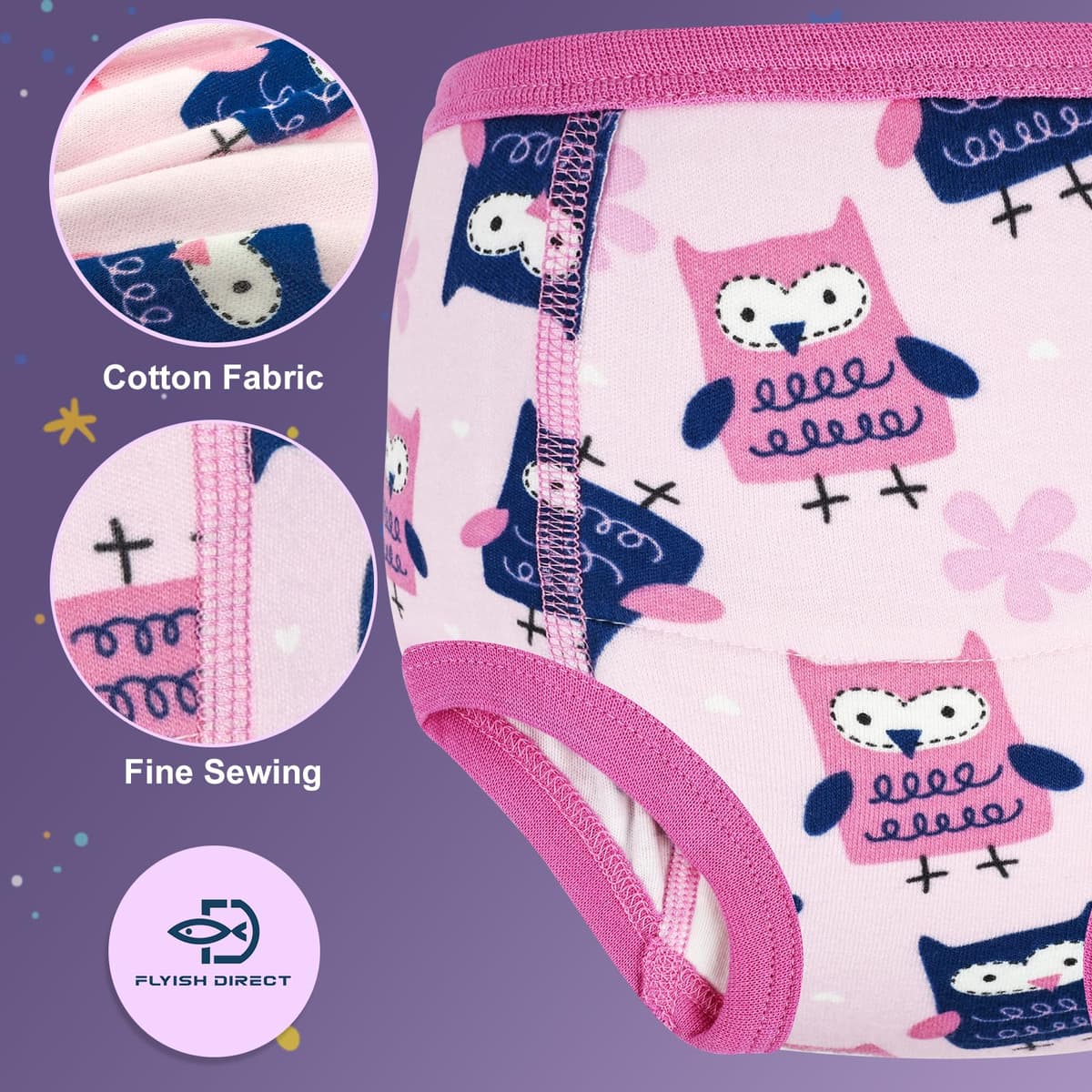 FLYISH DIRECT Potty Training Pants Girls 100% Cotton, 6 Packs Absorbent Potty Training Underwear for Girls and Boys, Reusable Training Pants for Toddlers, Mix Purple, 9 Years — view 5