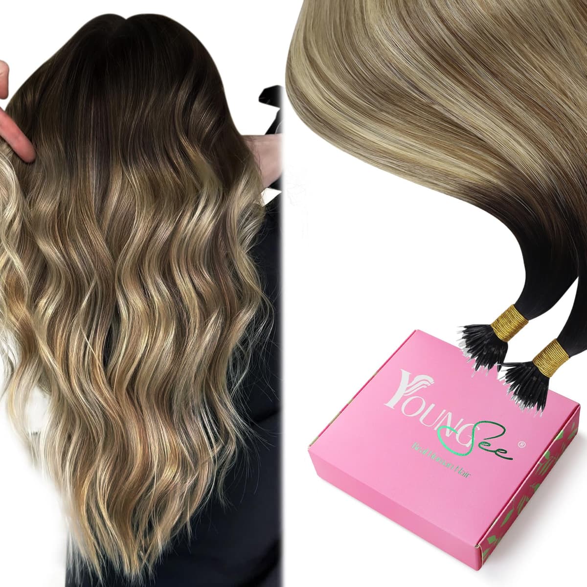 YoungSee Nano Hair Extensions Blonde 16inch Nano Beads Hair Extensions Warm Ash Blonde Highlight Bleach Blonde Nano Ring Hair Extension Highlight for School Soft Cold Fusion 50s 50g — view 39