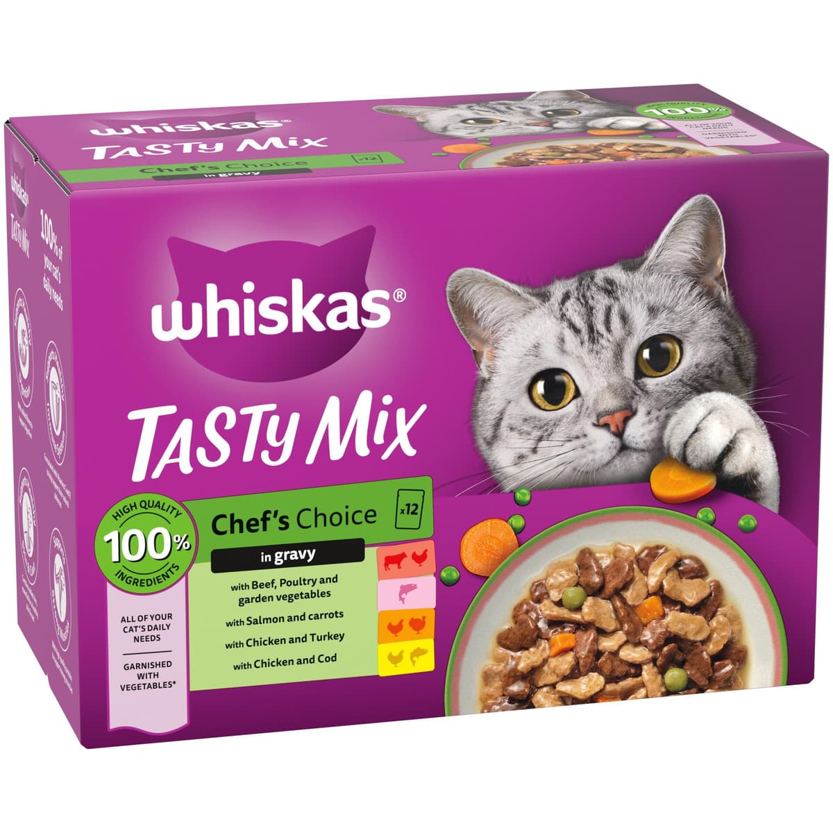 WHISKAS TASTY MIX Adult Wet Cat Food in Gravy 12x85g Chefs Choice (Pack of 4) — view 2