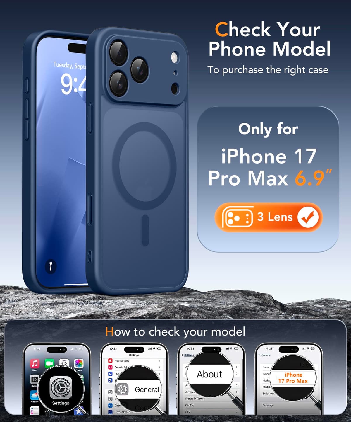 Magnetic Case for iPhone 17 Pro Max with Privacy Screen Protector [Compatible with MagSafe][Camera Protection][Military-Grade][Camera Control Cover]Translucent Matte 17 ProMax Phone Case,Blue — view 2