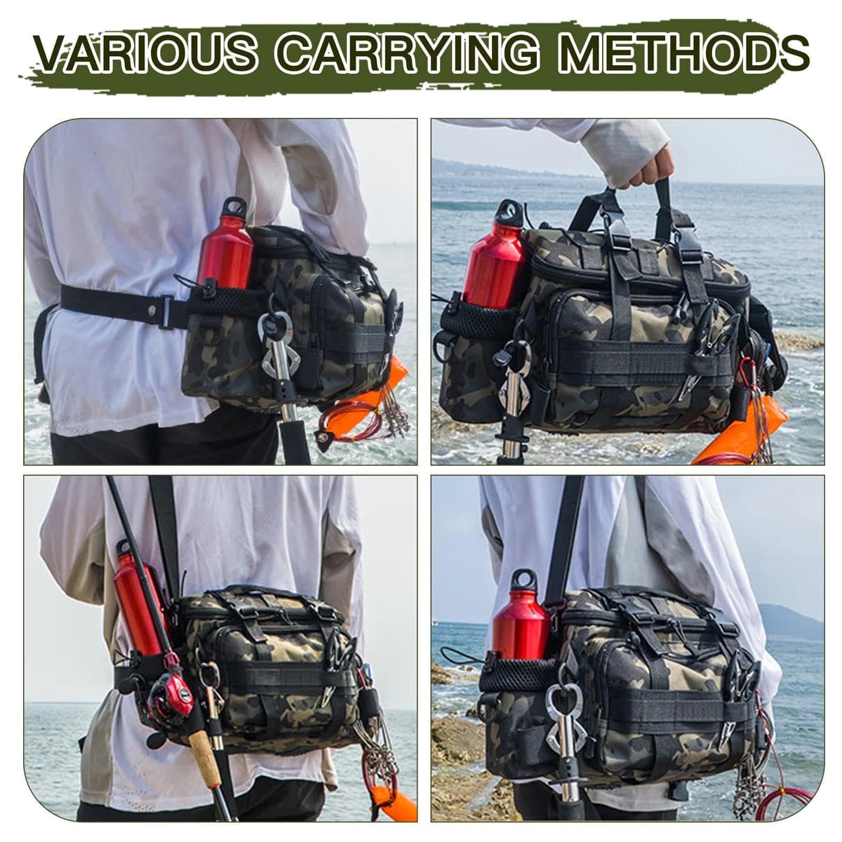 Bolsa de Pesca Gran Capacidad Bolsa de Aparejos de Pesca con Correas Ajustables Multifuncional para Equipo Accesorios y Aparejos de Pesca al Aire Libre — view 7