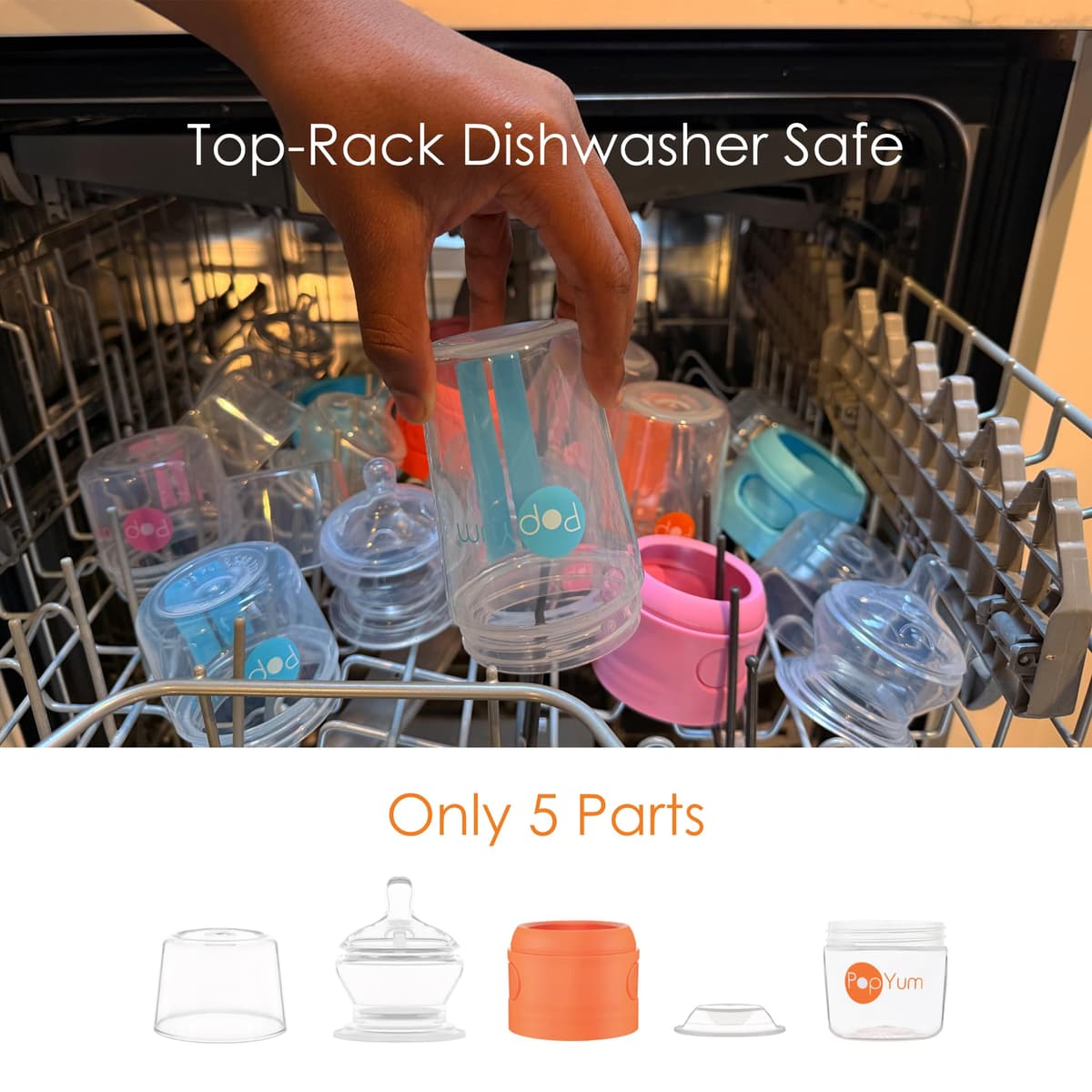 PopYum Baby Bottle Starter Kit, 4 Pack, 2 5 Oz Bottles with #1 Slow Flow Nipples + 2 9 Oz Bottles with Medium Flow Nipples #2 — view 5