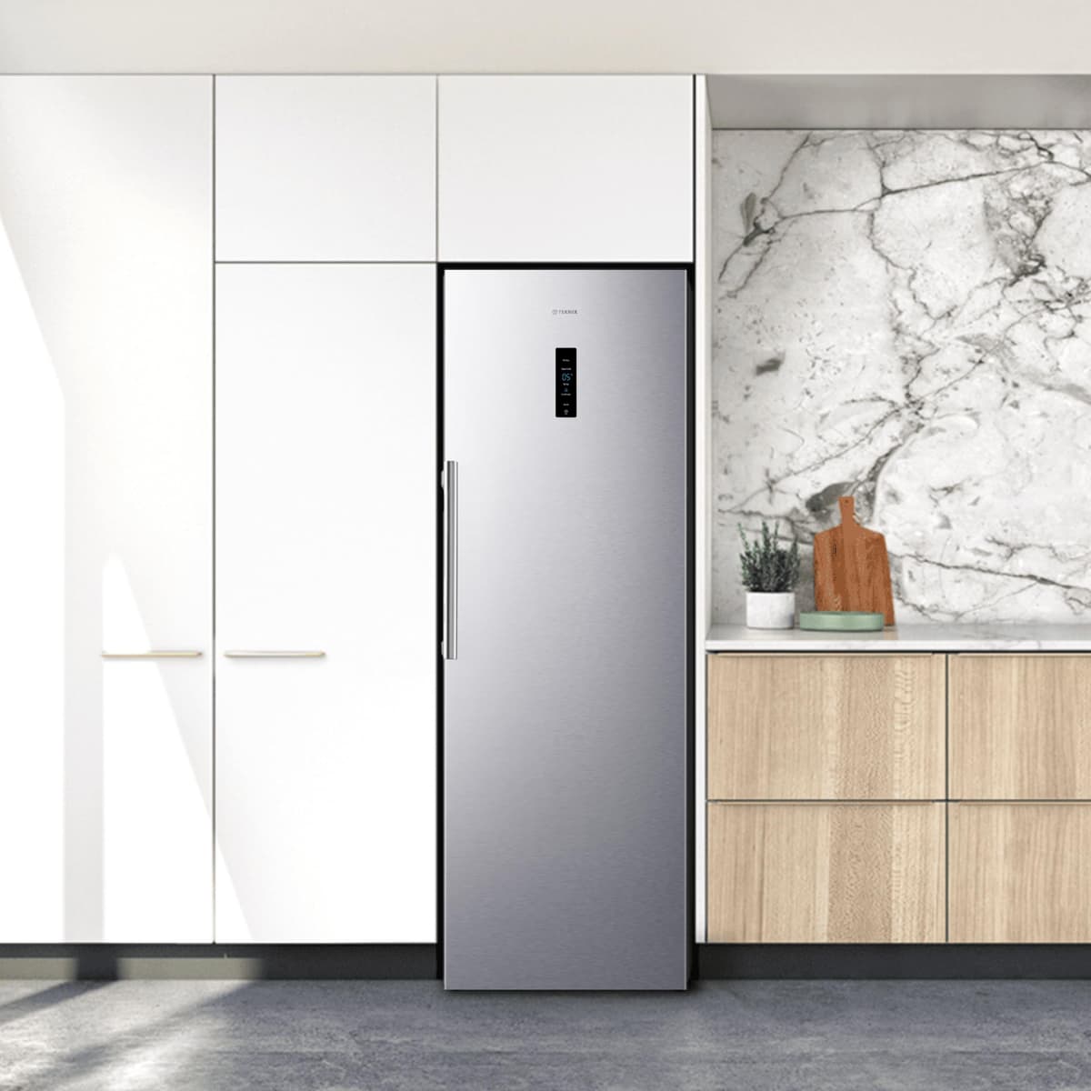 Teknix TH60TLX 60cm Freestanding Tall Larder Fridge - 370L Capacity - Metal Tech Cooling - Chrome Wine Rack - Stainless Steel - E Rated, H185.5 x W59.5 x D65.1 (cm) — view 5
