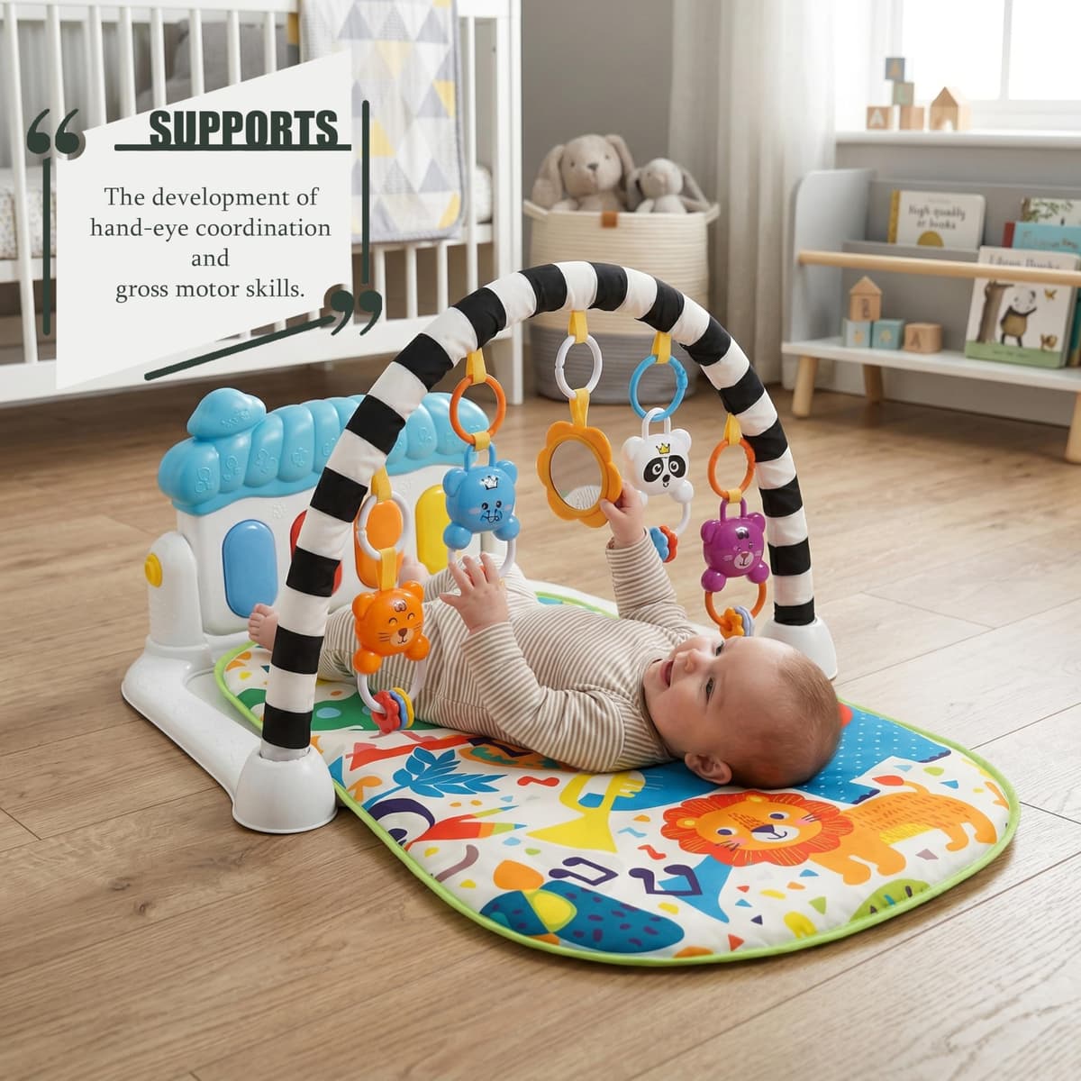 Baby Play Mat Baby Gym, White Play Gym with Musical Kick Piano Floor Activity Gym & Sensory Toys, Sounds, Lights and Music Gifts for Newborn Boy & Girl, 0 to 3 6 9 12 Months — view 2