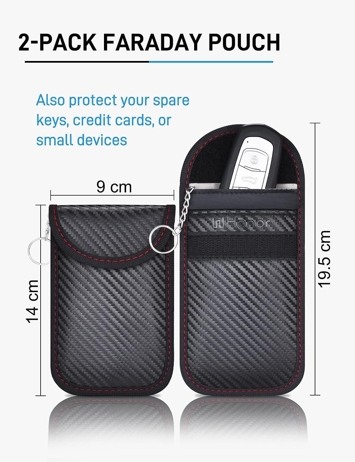 WHonor Faraday Pouch for Car Keys, Keyless Entry Signal Blocker, Anti-Theft RFID Blocking Key Fob Protector for Car Security (2 Pack) — view 4