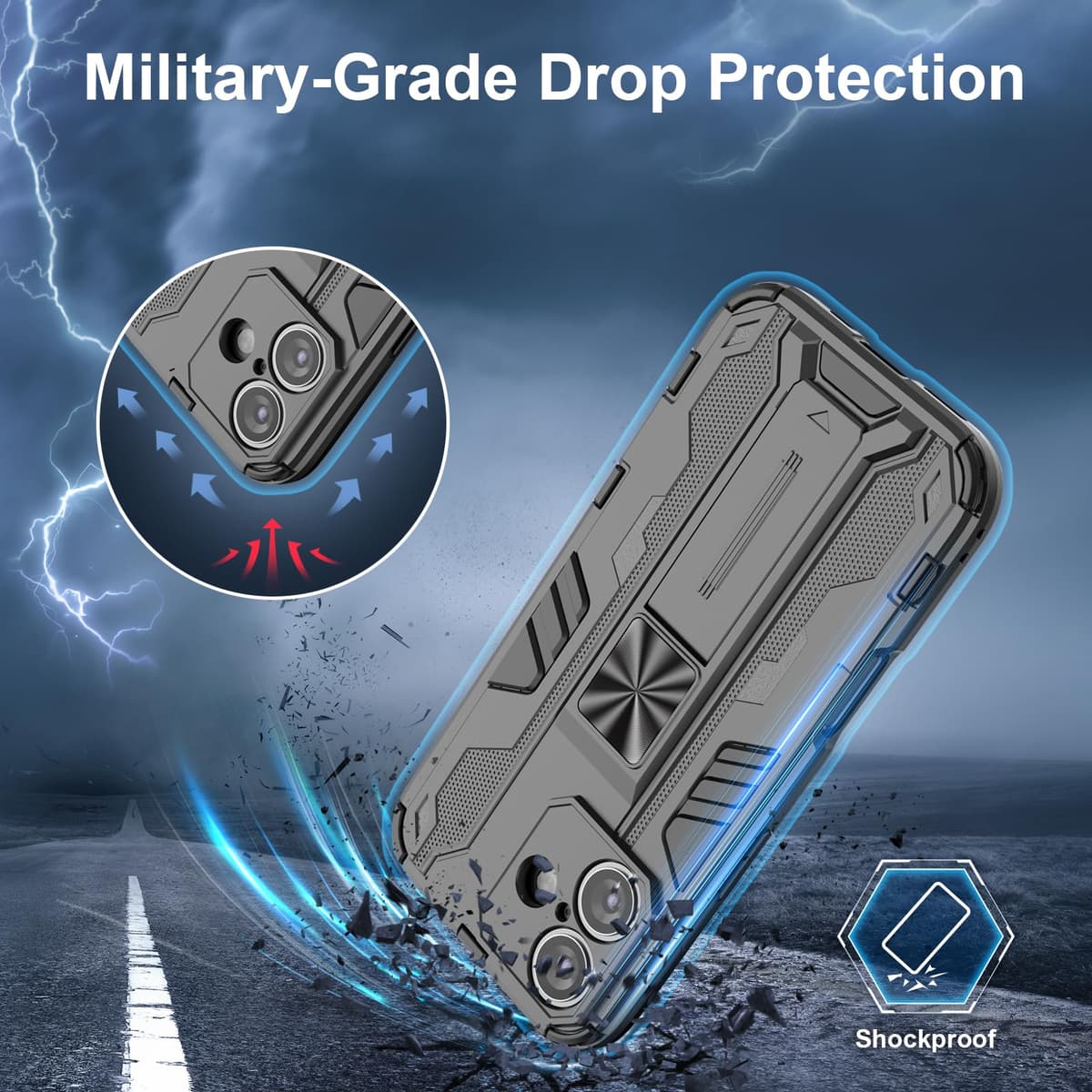 Funda para CMF Phone 2 Pro, Carcasa Antigolpes con Soporte anular metálico, Case Protectora de Grado Militar, Negro — view 1716