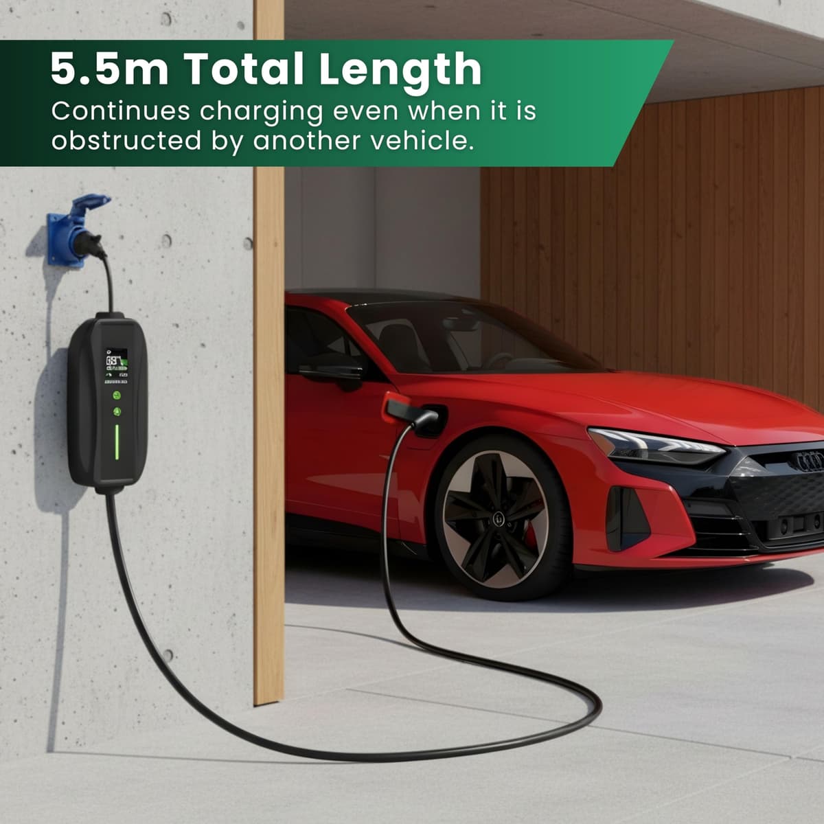 EV Charger CEE 32A Plug | Portable EV Charger Type 2, 7kW | Single Phase, Cabel, 6-32A | Electric Car Charger | Home Car Charger | Fast Charging, Compact, Travel-Friendly (7kW, 5,5 Meter) — view 5