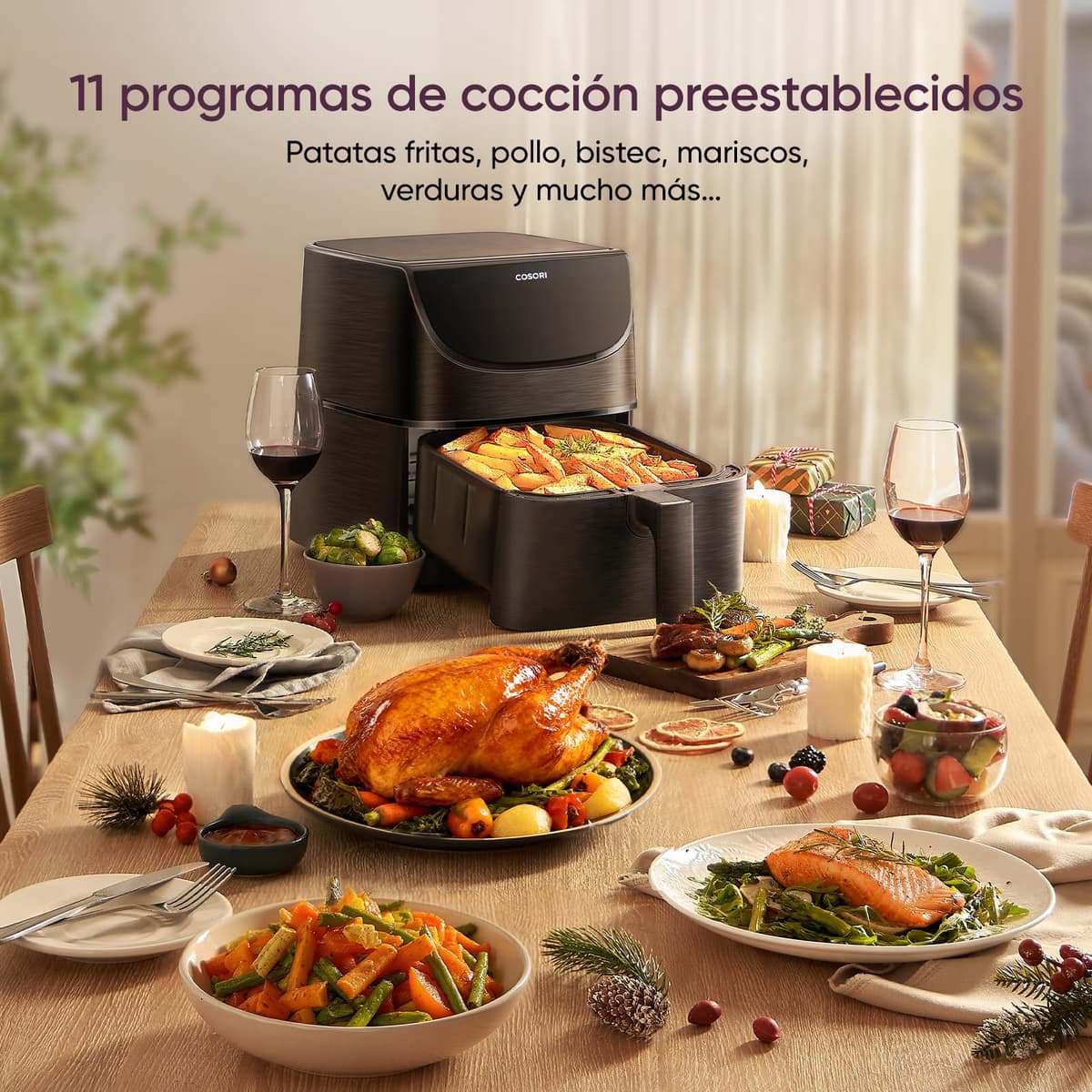 Cosori Freidora de Aire 5,7L Interior Metálico Real, Air Fryer Diseño Antióxido, Tecnología Calefacción Uniforme, 40 Recetas, Reducción de Grasas para una Vida Saludable, Eficiencia Energética, 1700W — view 5