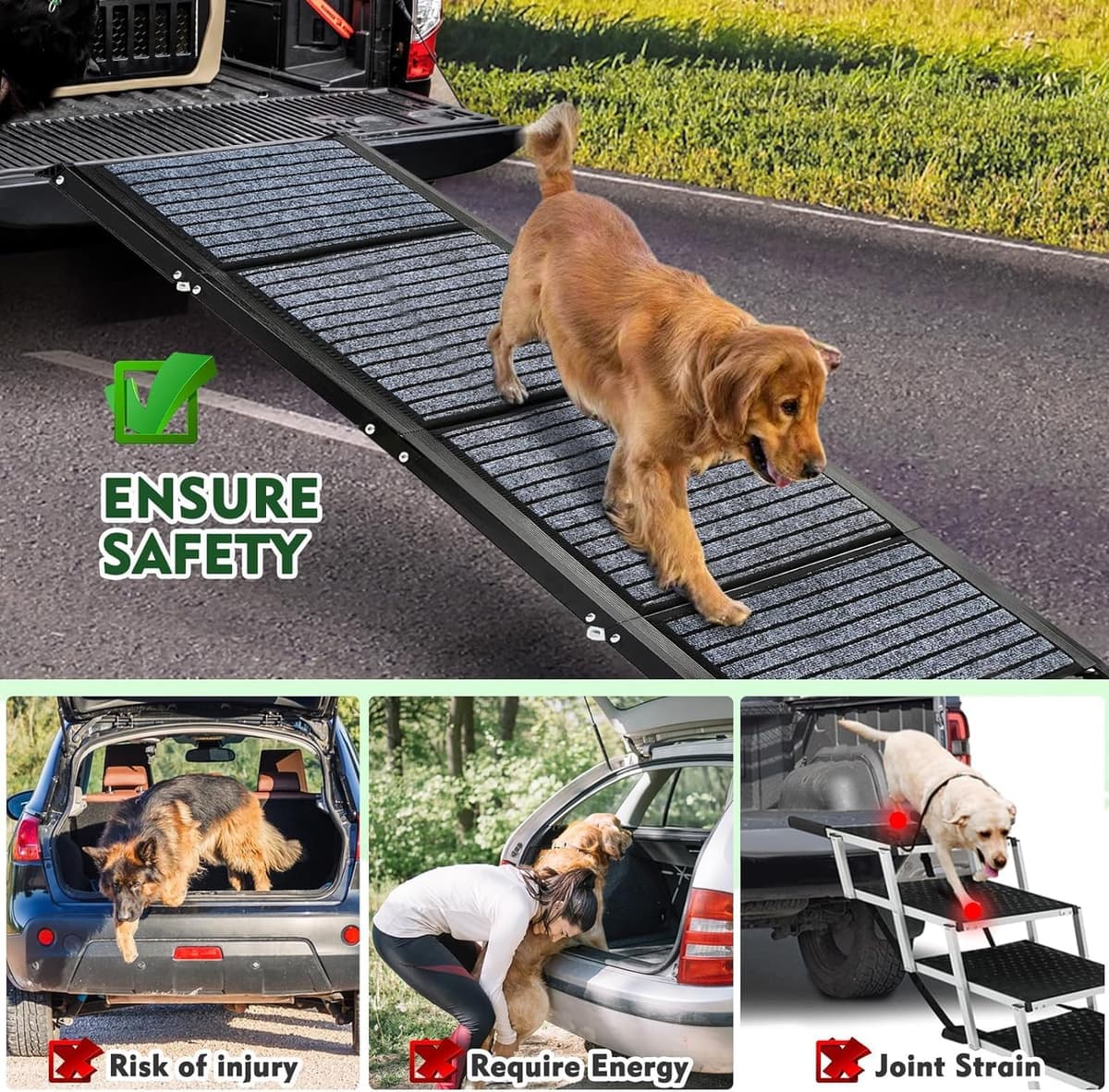 Snagle Paw Longest 180cm Dog Car Ramp,Protable Stairs for Large Dogs with Anti-Slip Rug Surface,Folding Pet Ramp Stairs Up to 140KG Pet Step for Medium & Large Dogs Get Into a Car, SUV & Truck — view 5