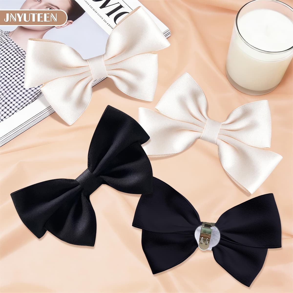 2 Pares Clips de Lazo para Zapatos, Negro Blanco Lazo Extraíble Clips para Zapatos Mujer, Clips de Satén Decorativos para Zapatos de fiestas Tacones Bailarinas Salones Ropa — view 3