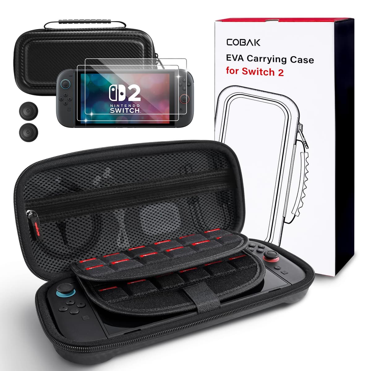 CoBak Funda Nintendo Switch 2 (2025) - Set 3en1: 2 Protectores Vidrio + 2 Gomas Palancas + Funda Rígida Portátil, Negro — view 12