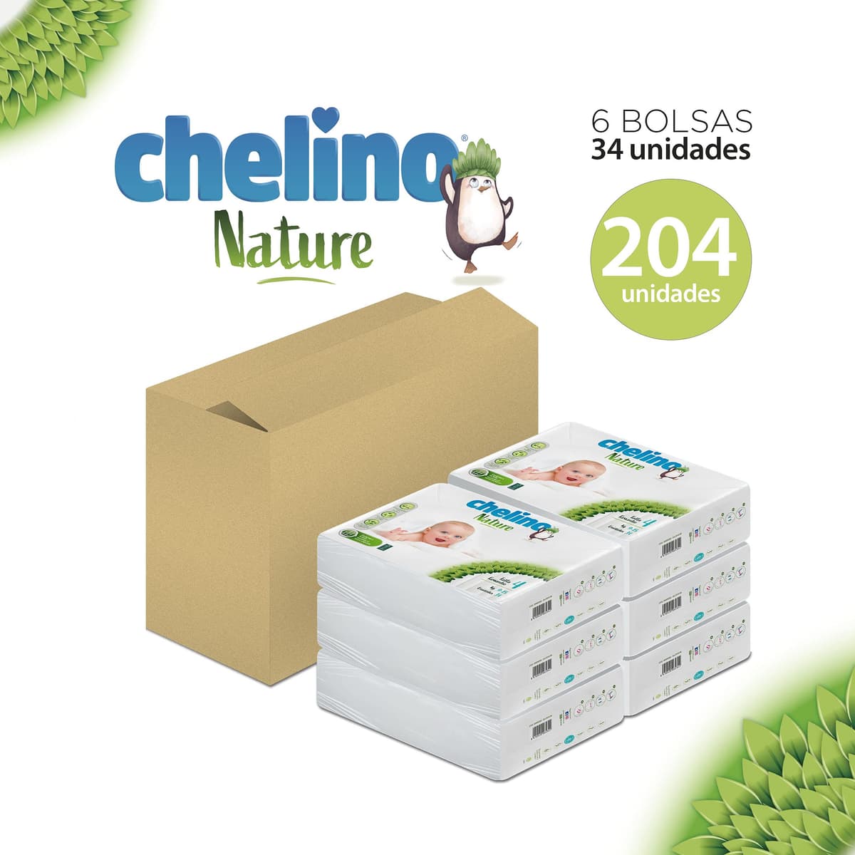 Chelino Nature Pañal Infantil Talla 4 (9-15 kg), 204 Pañales — view 5