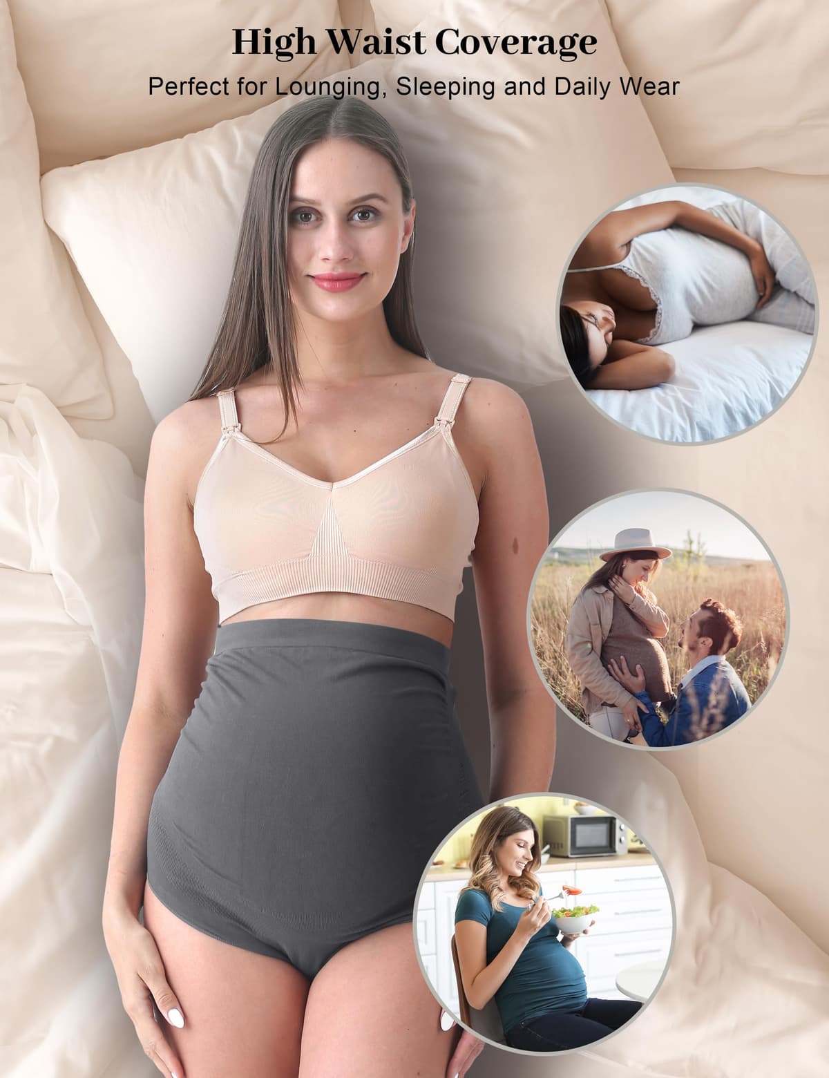 SUNNYBUY Women's Maternity High Waist Underwear Pregnancy Seamless Soft Hipster Panties Over Bump — view 6