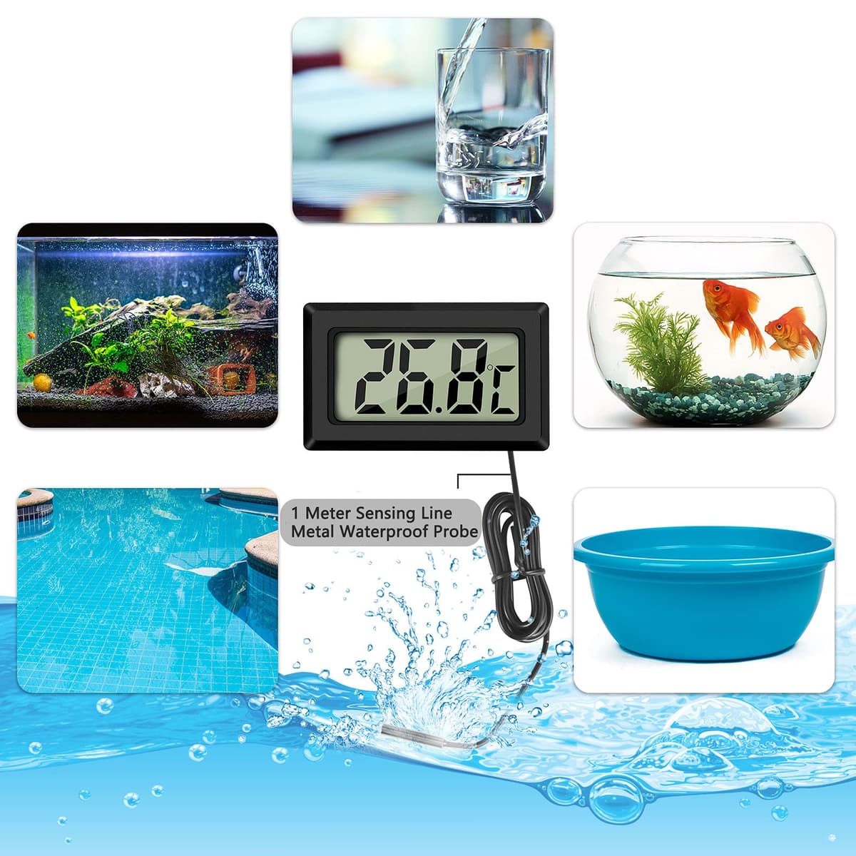 Thlevel Digital Reptile Thermometer Fridge Temperature Probe Temperature Gauge Inside Outside for Freezer Refrigerator Aquarium 4 Pack Black — view 5