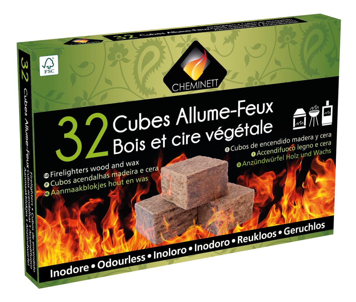 CHEMINETT 15751-32 Cubos Encendido precortados Cheminett naturales para encender chimeneas, estufas y barbacoas — view 2
