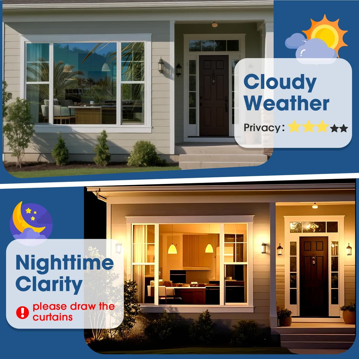 Lifetree Reflective One Way Window Film Privacy: Mirror Window Tint Film Heat Control Sun Blocker, UV Anti Glare Film Clear Day and Night for Home Office (Silver, 44.5 * 200cm) — view 6