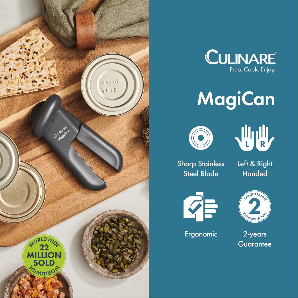 Culinare MagiCan Tin Opener, Grey, Plastic/Stainless Steel, Manual Can Opener, Comfortable Handle for Safety and Ease — view 2