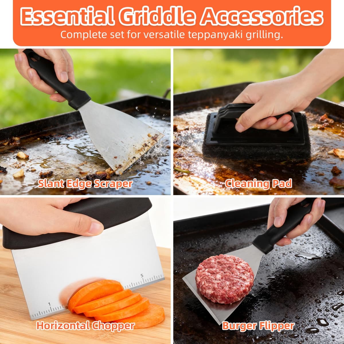 Barbecue Accessories Kit 14 PCS – Extra Thick Stainless Steel BBQ Tool Set with Spatula, Tongs, Burger Press & Basting Brush – Complete Griddle Utensils Gift for Outdoor Cooking & Men — view 5