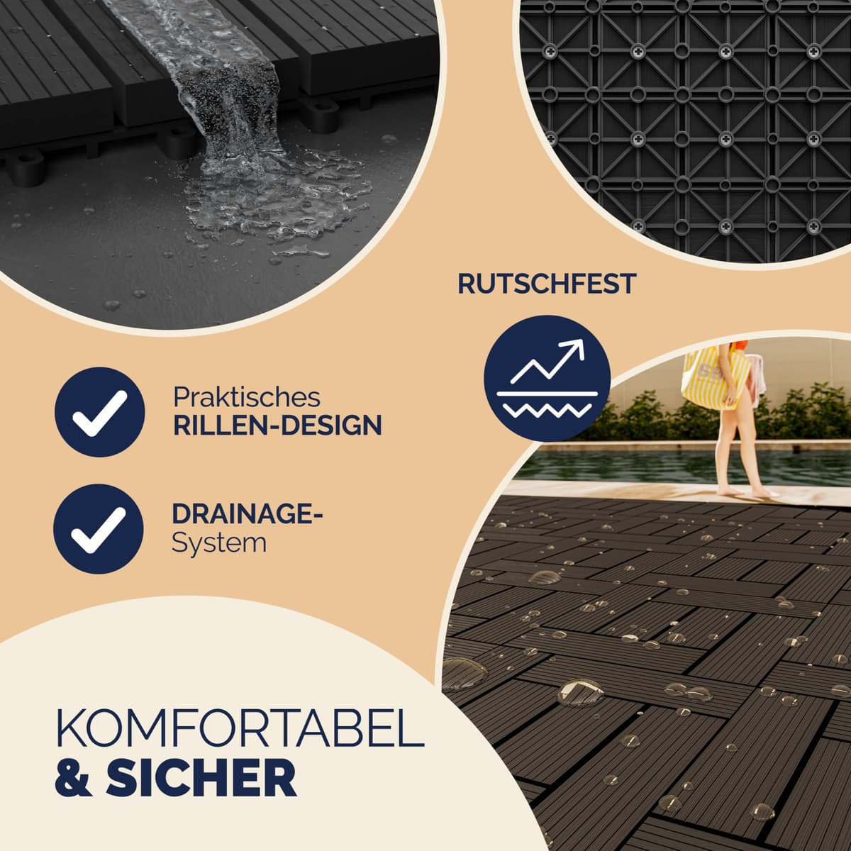 Casaria® Set Baldosas Exterior WPC Losetas Jardín Aspecto Madera Antideslizantes Rejilla Drenaje Resistente Intemperie Suelo Terraza Balcón Patio Cubiertas Interior Sistema Clic Antracita 30x30cm 4m² — view 4