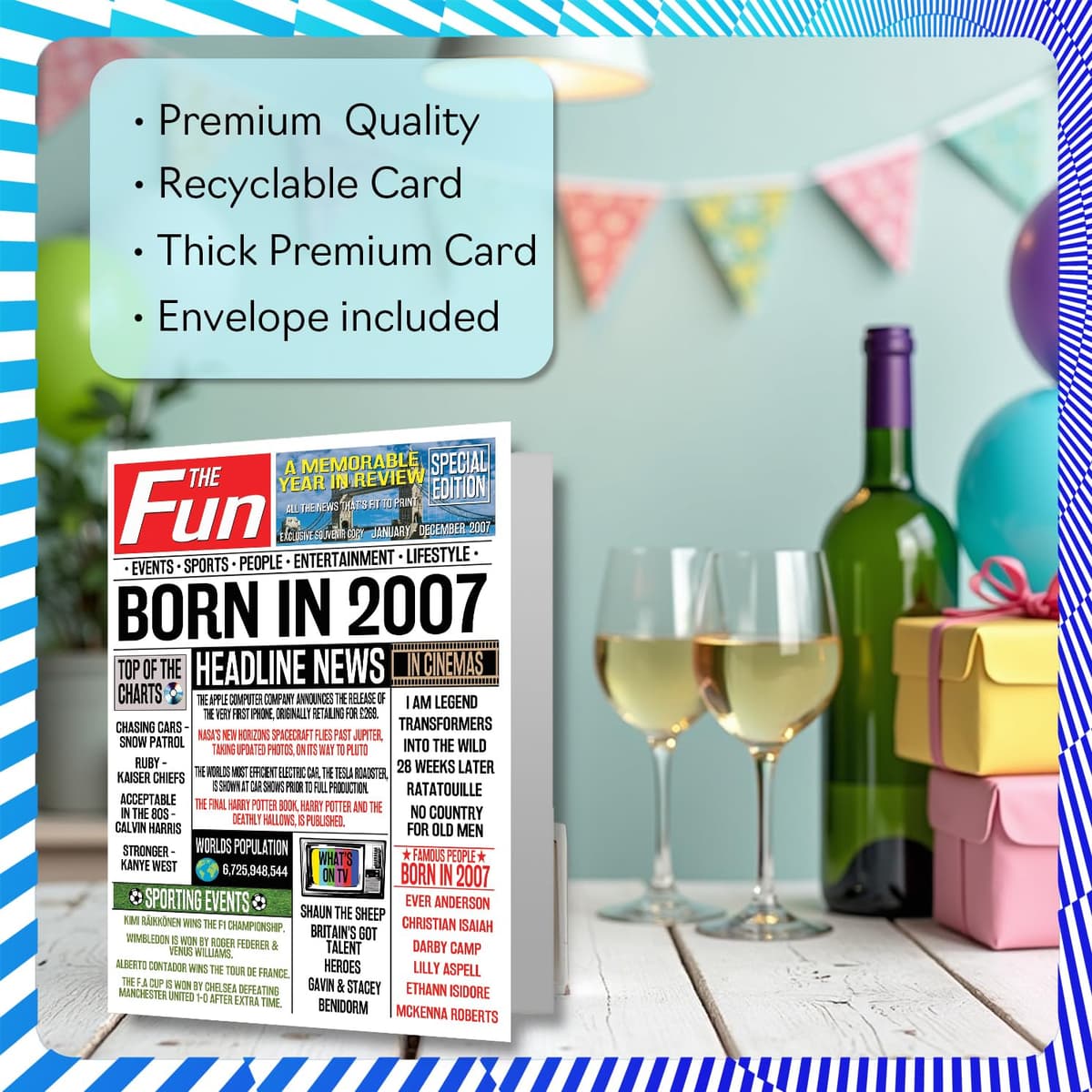 19th Birthday Cards for Girls Boys - Born In 2007 Newspaper - Happy 19 Birthday Card for Daughter Son Cousin Vintage Retro Back In 2007, 5x7 Inch Bday Greeting Cards — view 3