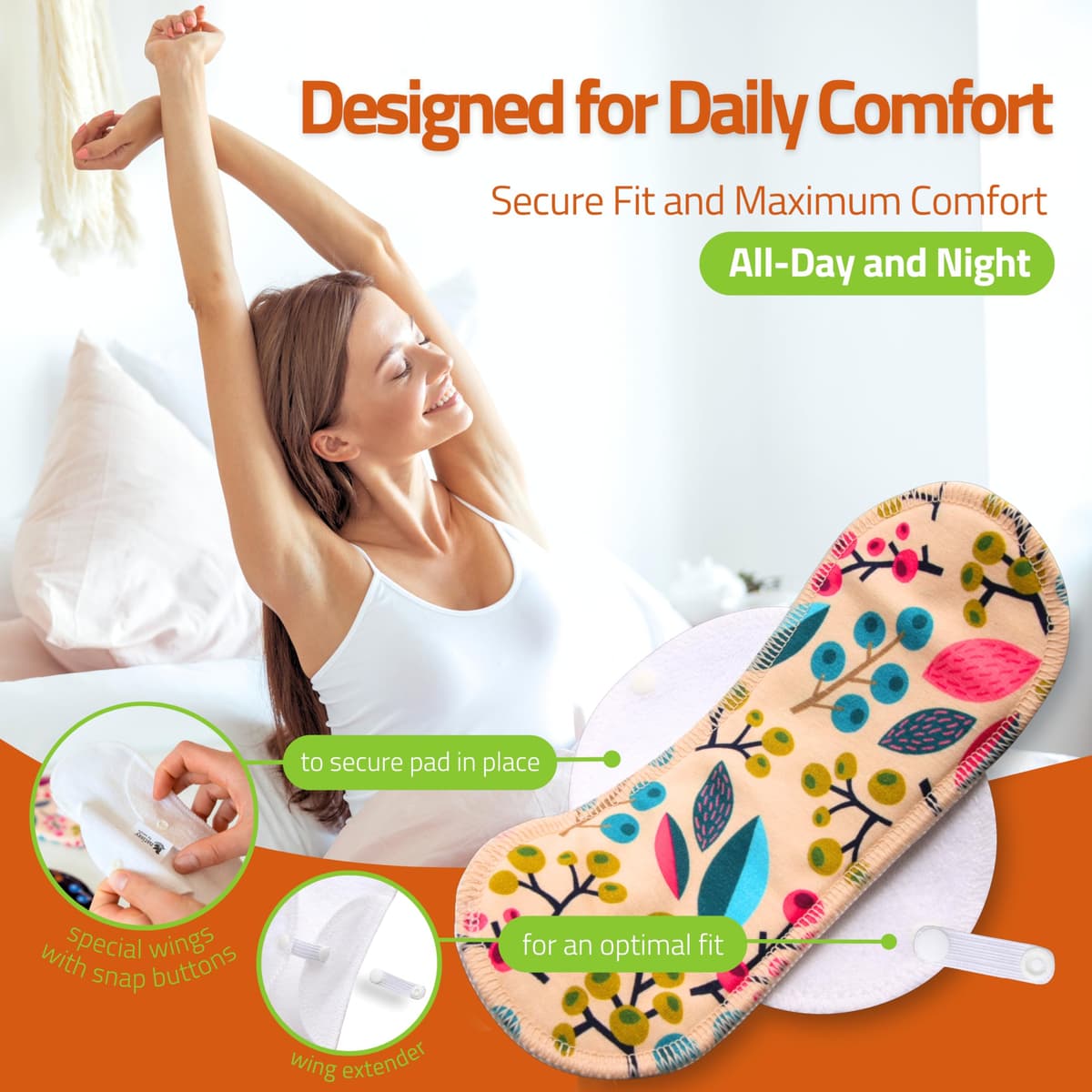 Salvaslip reutilizables en algodón orgánico para flujo blanco (S, 7 uds.); HECHOS EN LA UE, lavables a alta T°, 100% transpirables y suaves, salvaslip tela cómoda, protección femenina diaria (sin PUL) — view 3