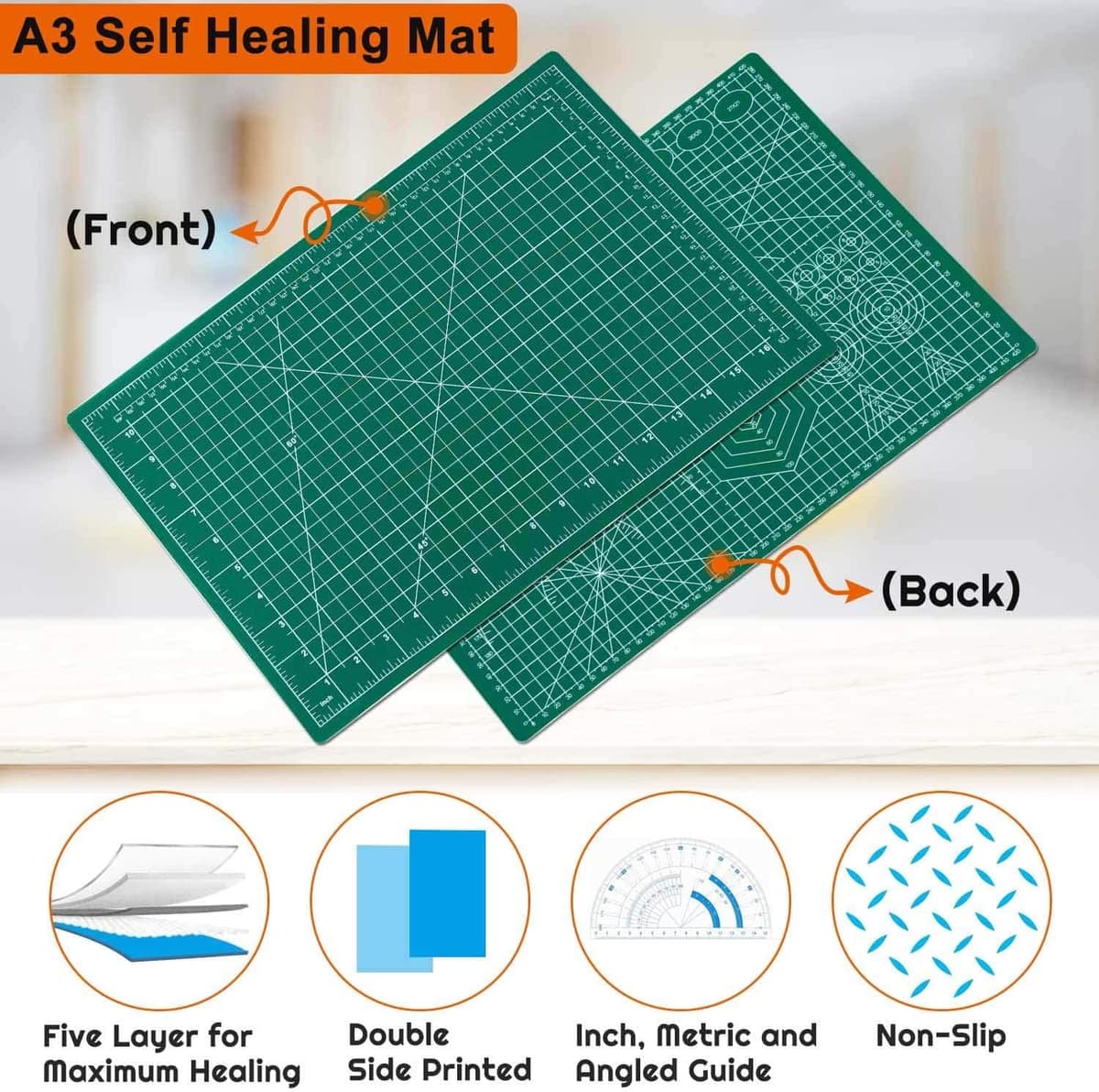 Self Healing Sewing Mat, Anezus 12" x 18" Rotary Cutting Mat Double Sided 5-Ply Craft Cutting Board for Sewing Crafts Hobby Fabric Precision Scrapbooking Project 12 x 18 Inches — view 4