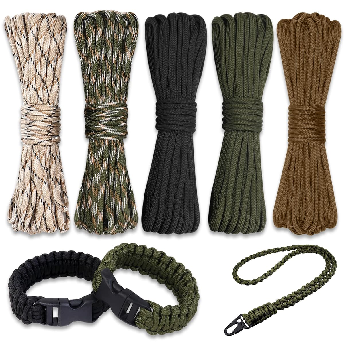 Farerkass 5 Piezas 33ft/10m Paracord 4mm, Cuerda Paracord con 7 Core Strands, Cuerda Nylon Cuerda de Paracord para Camping, Senderismo y Pulseras Paracord