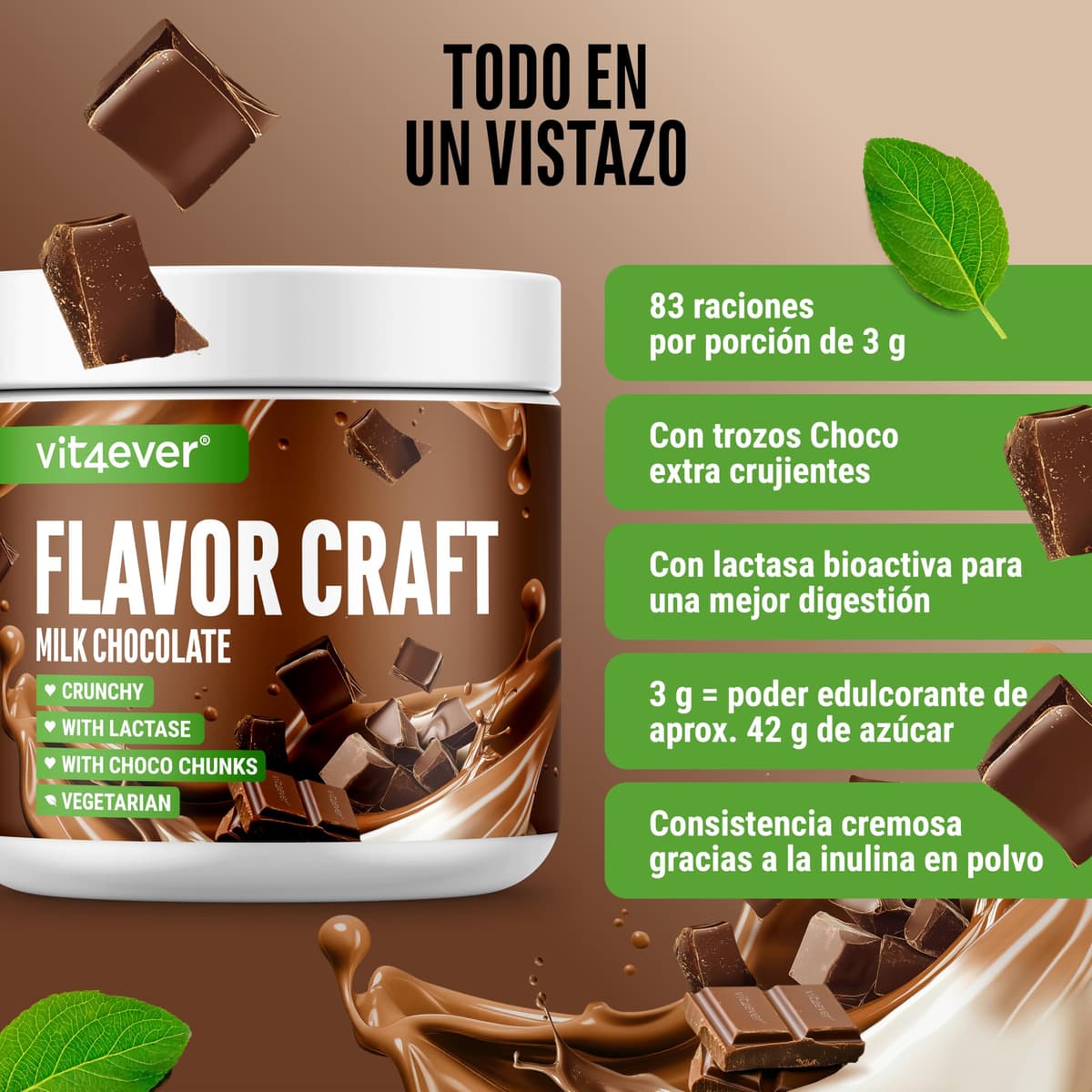 Polvo aromatizante Chocolate con leche - 250 g - Sabor y dulzor deliciosos - Uso versátil para alimentos y bebidas - Polvo aromatizante - FLAVOR CRAFT — view 4
