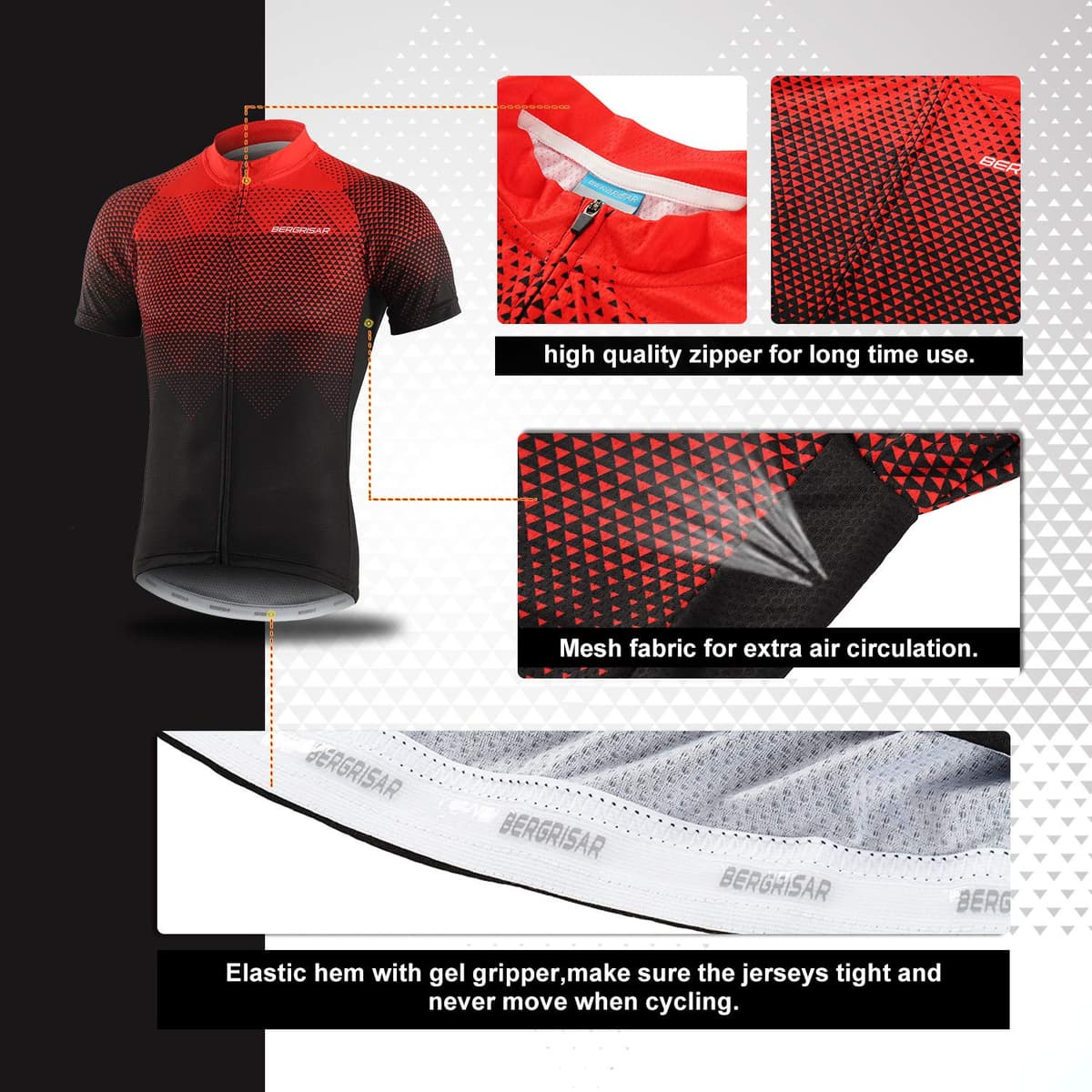 BERGRISAR Camiseta de Ciclismo de Manga Corta para Hombre, 3+1 Bolsillos con Cremallera — view 4
