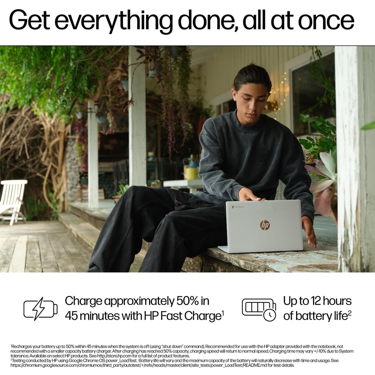 HP Chromebook 14" | Intel Processor N100 Processor| 4 GB RAM | 128 GB Flash Storage | Intel UHD Graphics | HD Display | Up to 12hrs battery | Chrome OS | Dual Speakers | Glacier Silver | 14a-nf0002sa — view 3