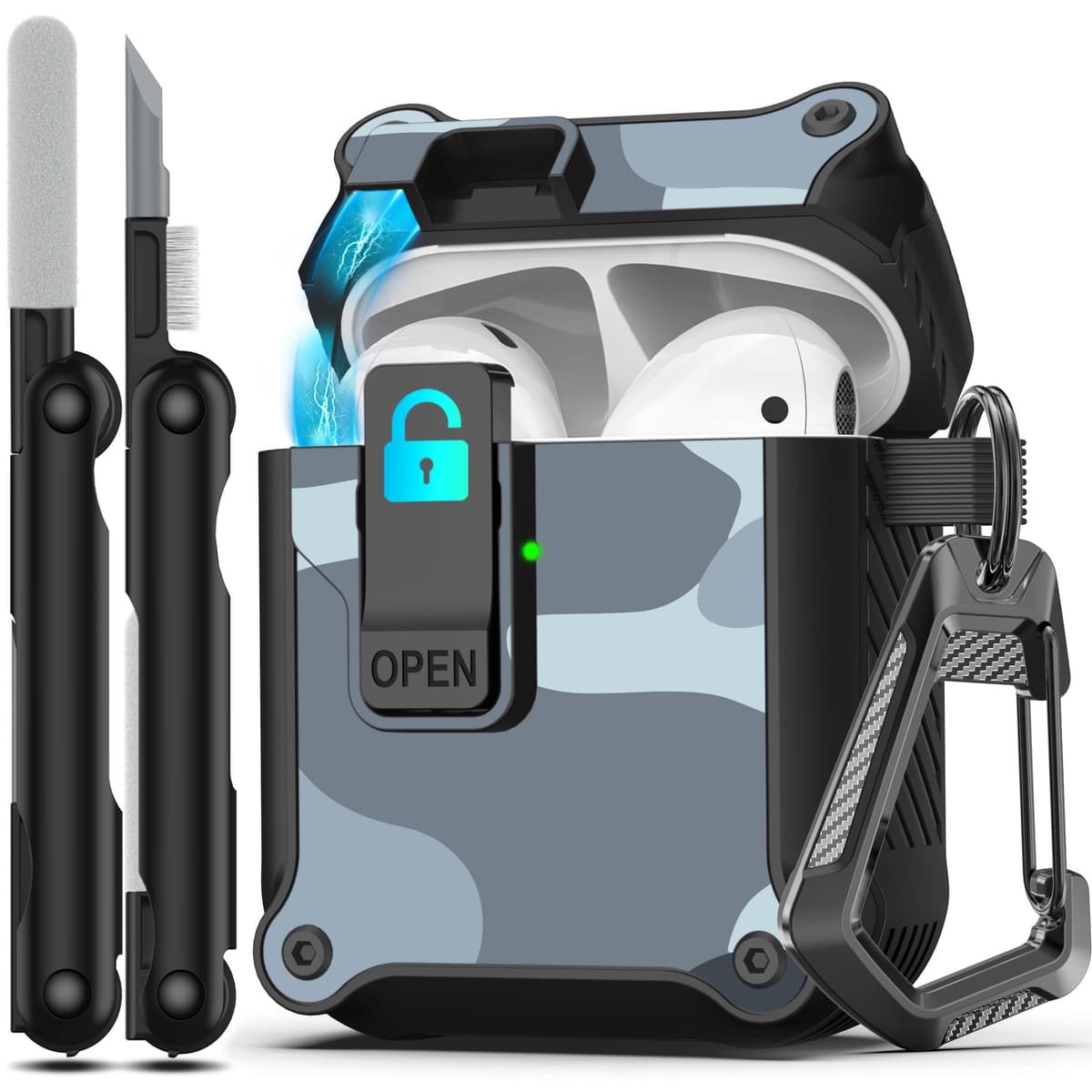 RFUNGUANGO Compatible con Airpods 4 Estuche (2024) con Kit de Limpieza, Clip de Bloqueo Seguro y Estuche de Protección a Prueba de Golpes para Airpods 4ta Generación Lanzamiento 2024,Cielo Estrellado — view 46