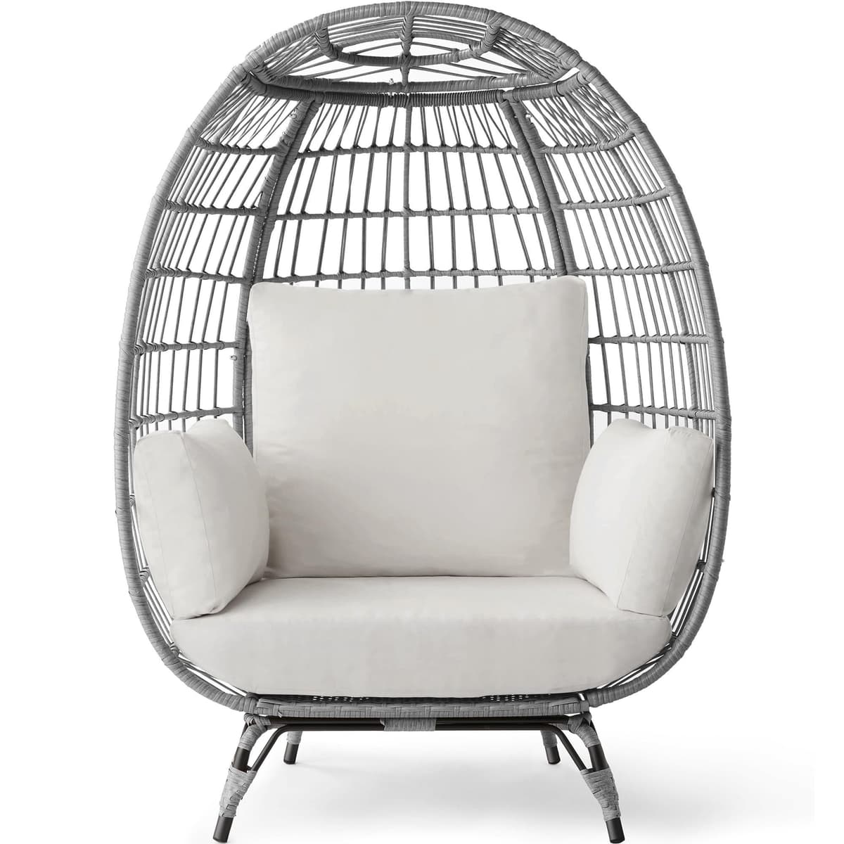 Best Choice Products Wicker Egg Chair, Oversized Indoor Outdoor Lounger for Patio, Backyard, Living Room w/ 4 Cushions, Steel Frame, 440lb Capacity - Ivory — view 12