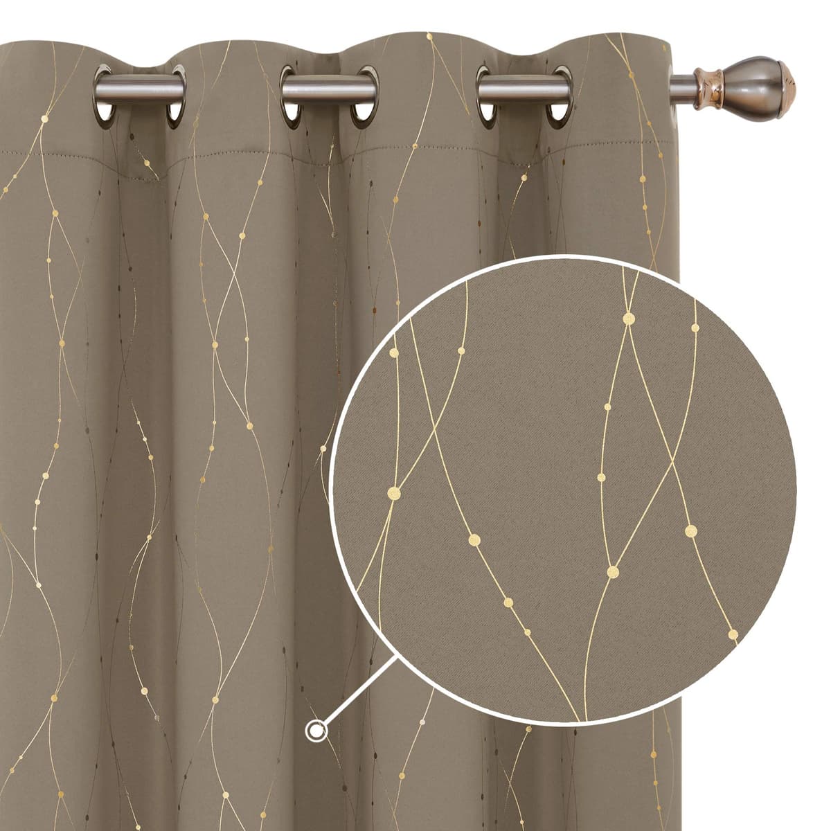 Deconovo Soft Dotted Line Foil Printed Blackout Curtains Thermal Insulated Curtains Eyelet Energy Efficiency Room Darkening Curtains for Bedroom 52 x 72 Inch Light Grey 2 Panels — view 19