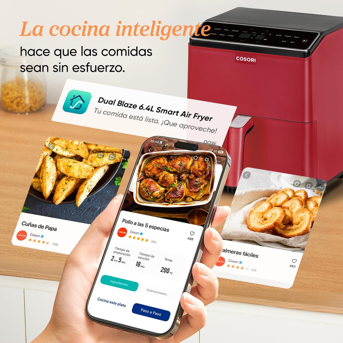 Cosori Dual Blaze Air Fryer WiFi 6,4L, Freidora de Aire sin Aceite 11 en 1, Temperatura y Tiempo Ajustables, 90+ Recetas en la App Creadas por Chef en Español, Apto para Lavavajillas, Roja — view 5