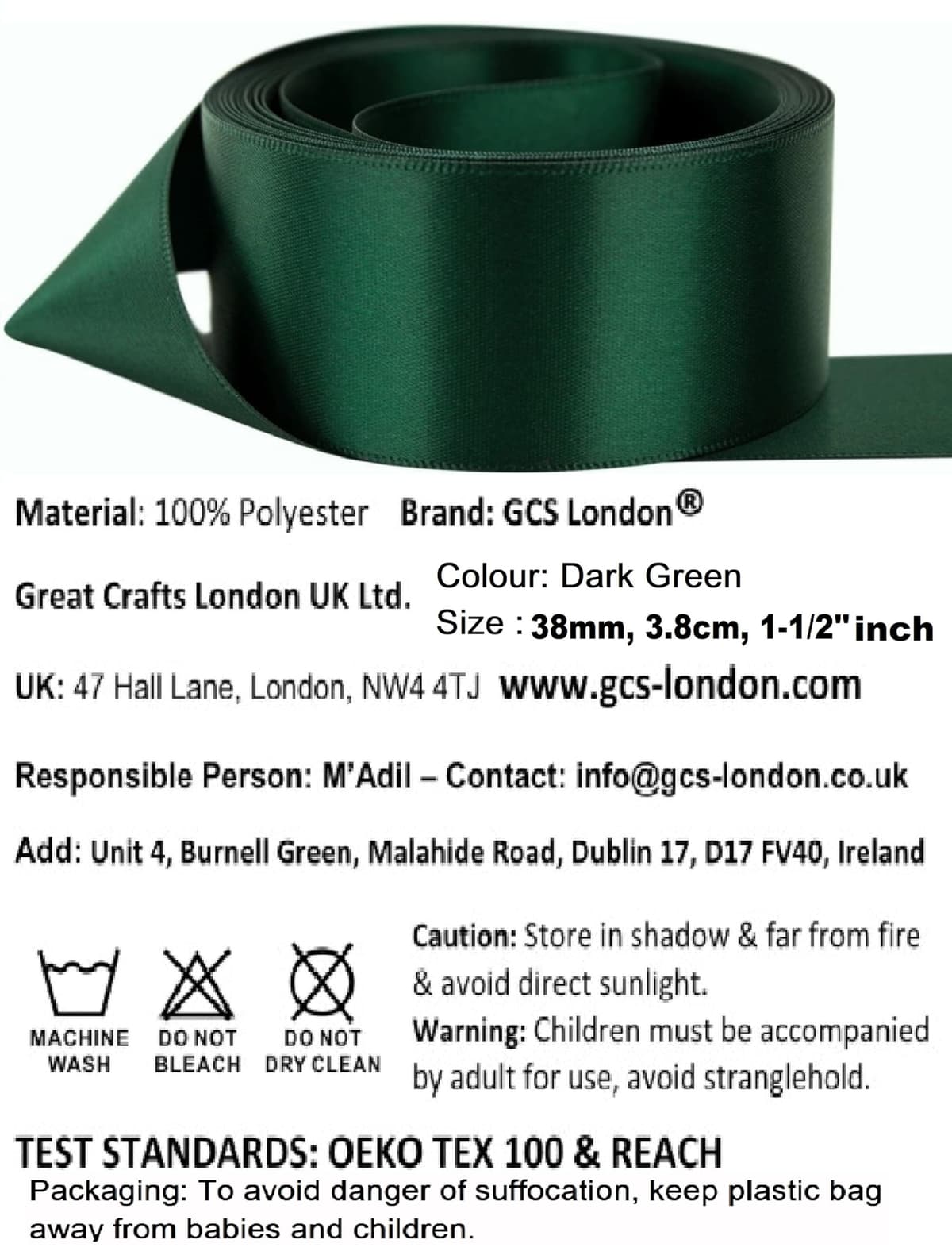 Satin Ribbon. 38mm Wide 5 Meters (Dark Green) Gift Wrap Ribbon, Ribbons for Gift Wrapping, Christmas Ribbon, Gift Wrapping Ribbon for Crafting, Wedding Party Decor — view 2