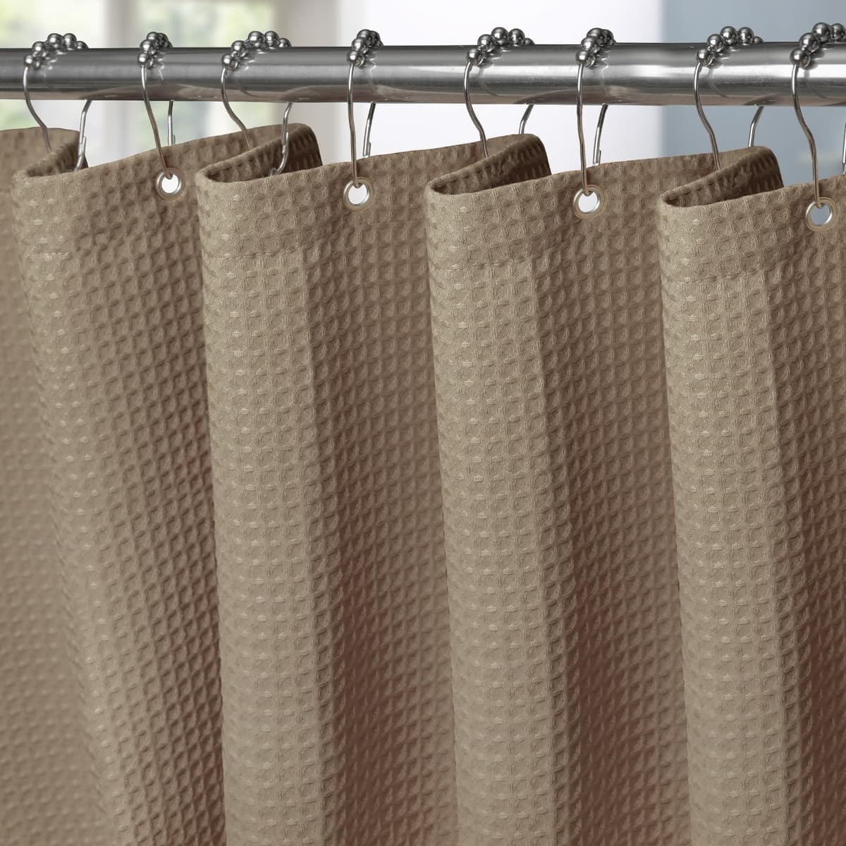 Cortina de Ducha para Baño Impermeable con Ganchos de Metal Cortina de Ducha de Tela Waffle Cortina de Baño Resistente y Antimoho para Bañera o Cabina - 152 x 182 cm (Blanco) — view 18