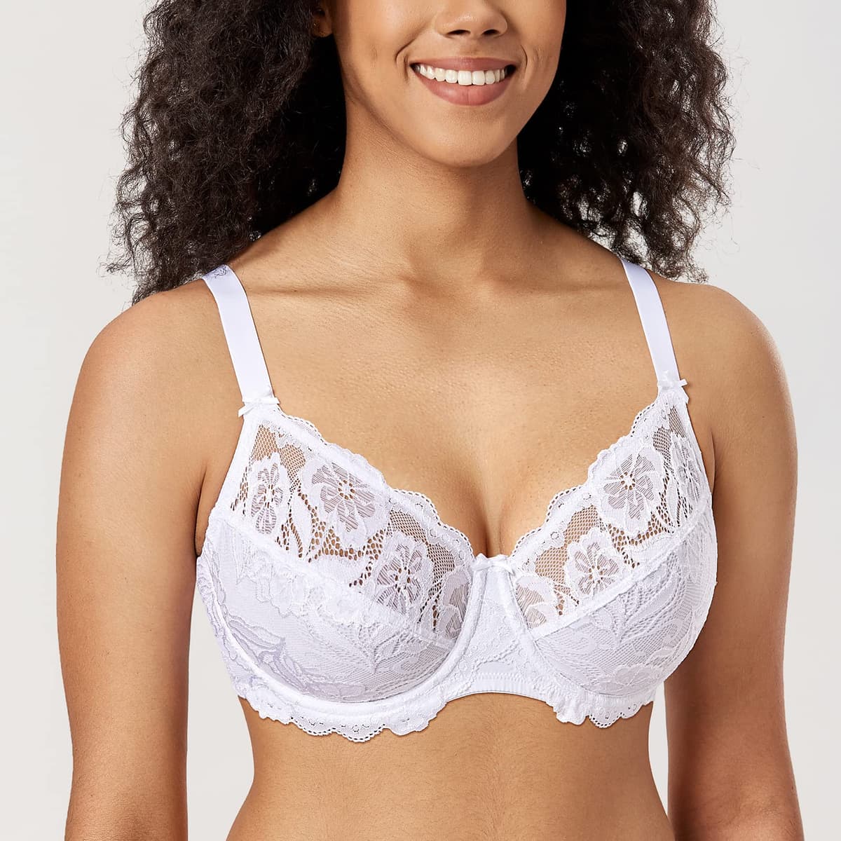 Delimira Women's Full Coverage Non-Foam Floral Lace Plus Size Underwired Bra — view 5