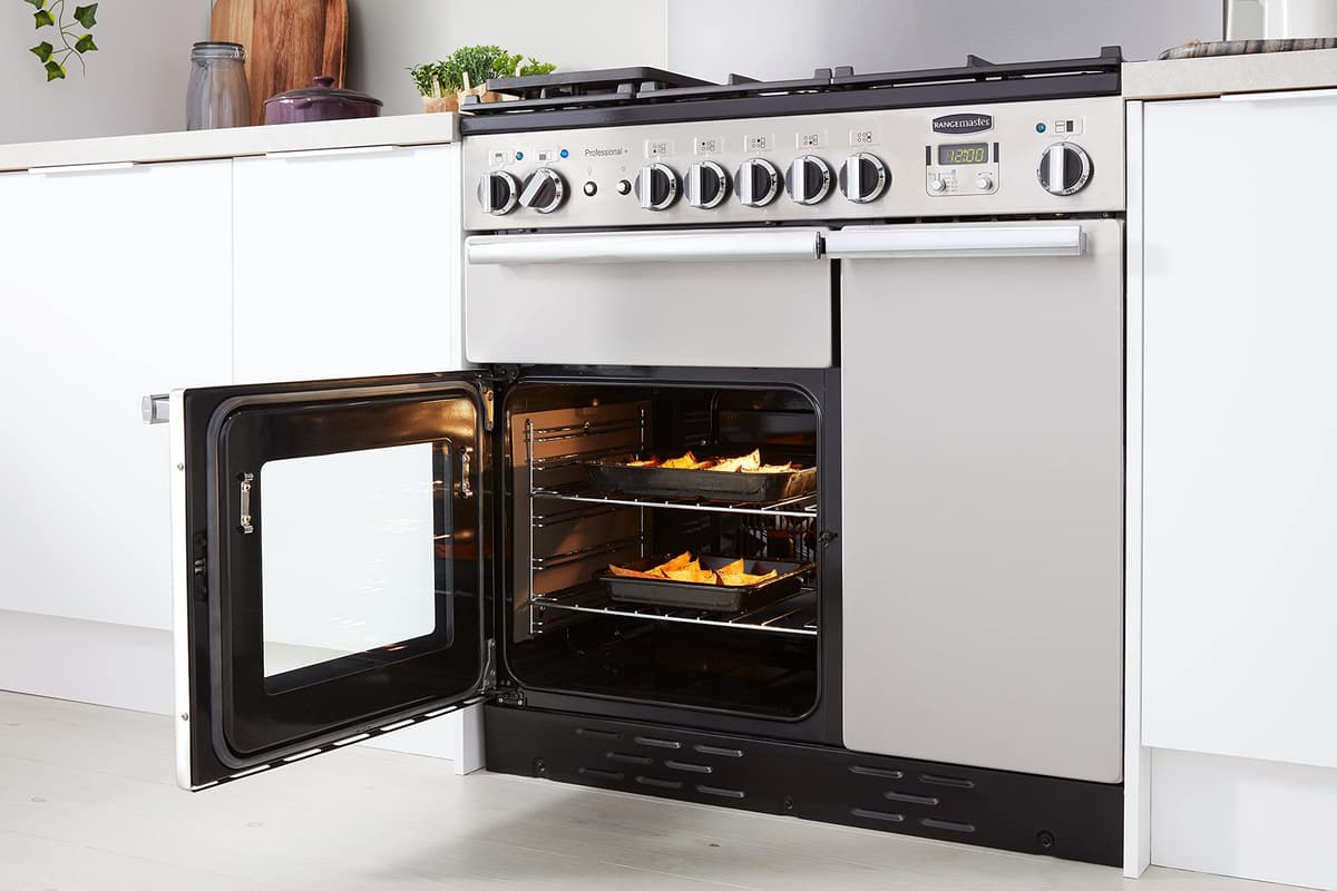 Rangemaster PROP90DFFSS/C Freestanding Range Cooker, Two Fan Ovens, AA Rated, 5 Burner Gas Hob, Stainless Steel — view 2