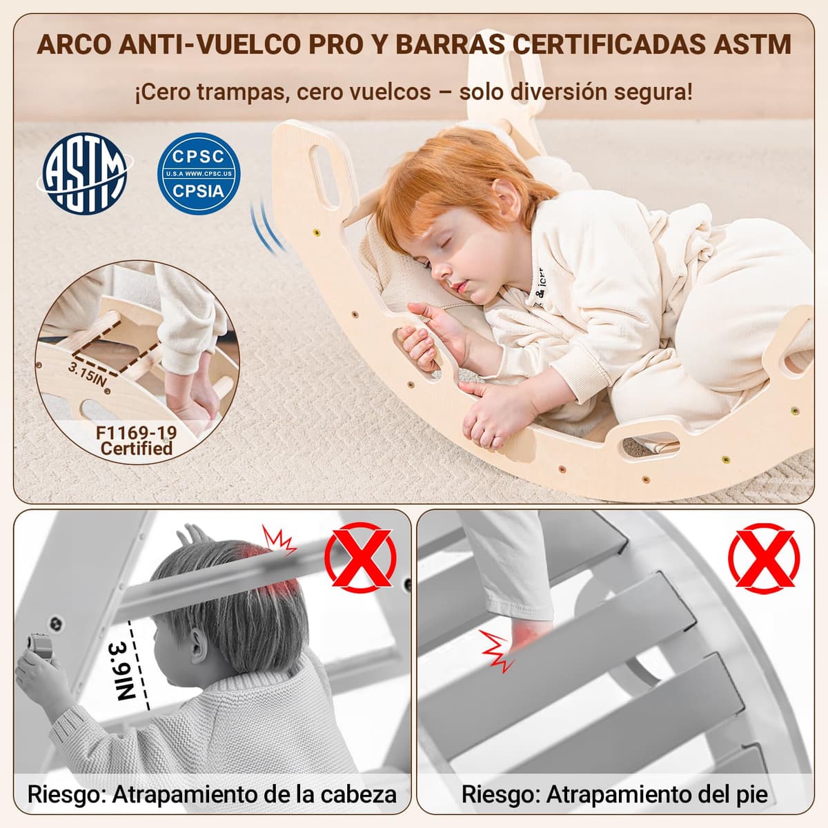 COSYLAND 8 en 1 Triángulo de Escalada Montessori con Arco y Rampa, Set Plegable Infantil, Juguete de Madera Resistente para Interior, Niños 18 Meses-6 años, Natural/Madera Clara, Grande — view 4