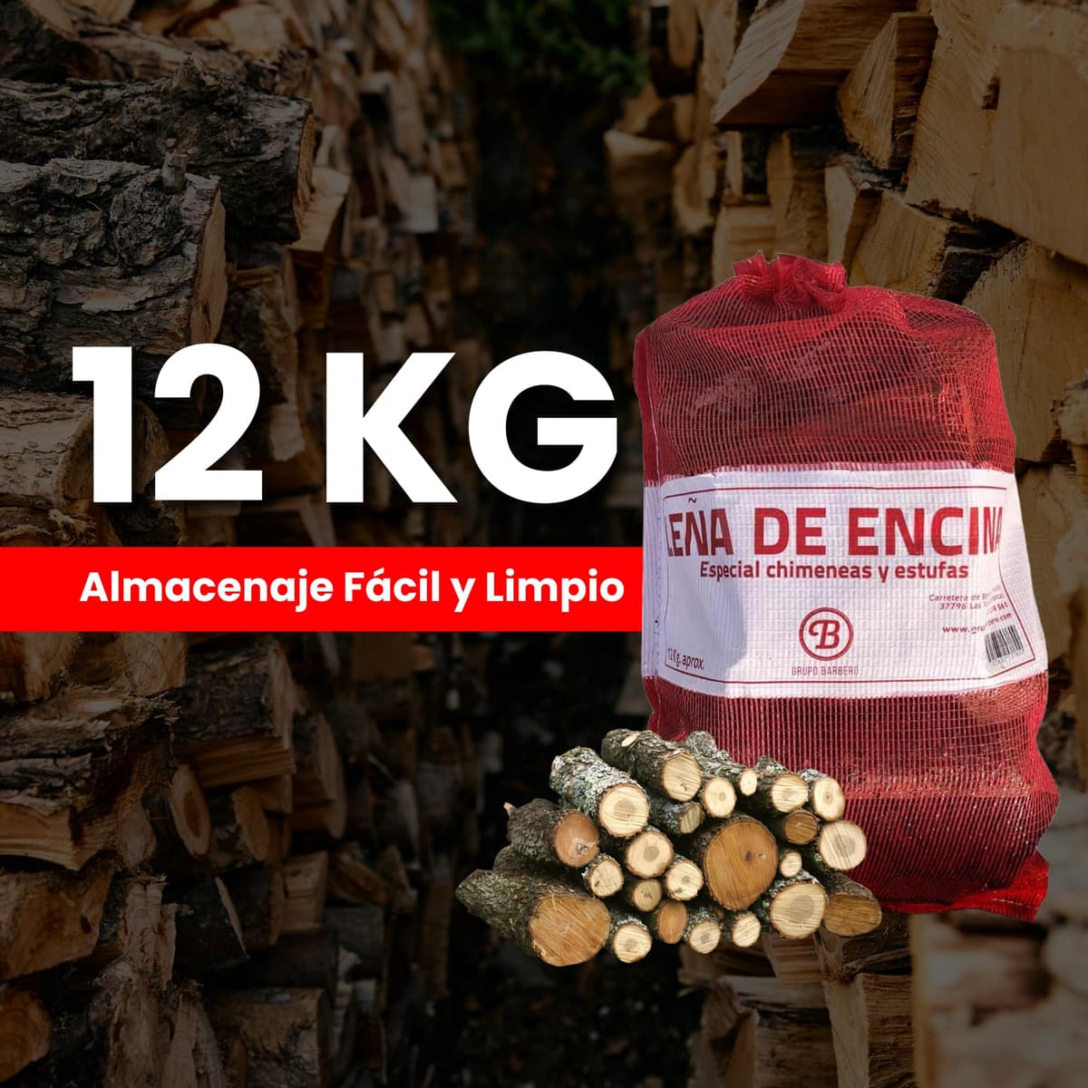 Leña Encina Saco 12kg Madera Dura Secada Horno Alto Rendimiento Calor Intenso Llama Duradera Ideal Chimenea Estufa Barbacoa Interior Exterior Combustión Lenta Baja Humedad Ecológica Limpia — view 3