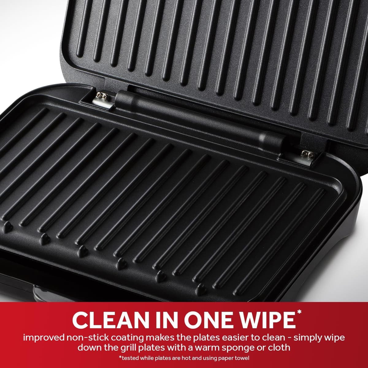 George Foreman Medium Electric Fit Grill [Non stick, Healthy, Griddle, Toastie, Hot plate, Panini, BBQ, Energy saving, Vertical storage, Easy clean, Drip tray, Ready to cook light] Black, 1630W 25810 — view 3