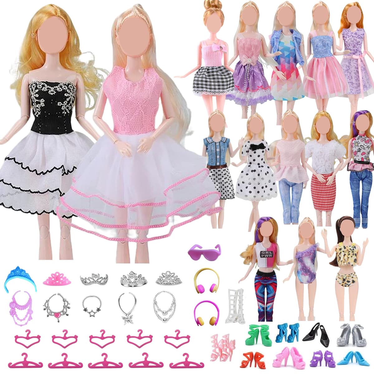 42 Pieces Clothing and Accessories Compatible with Barbie Clothes, Includes 6 Fashion Clothes, 1 Jacket, 1 11.5 Inch Doll Swimsuit During Holidays or Christmas