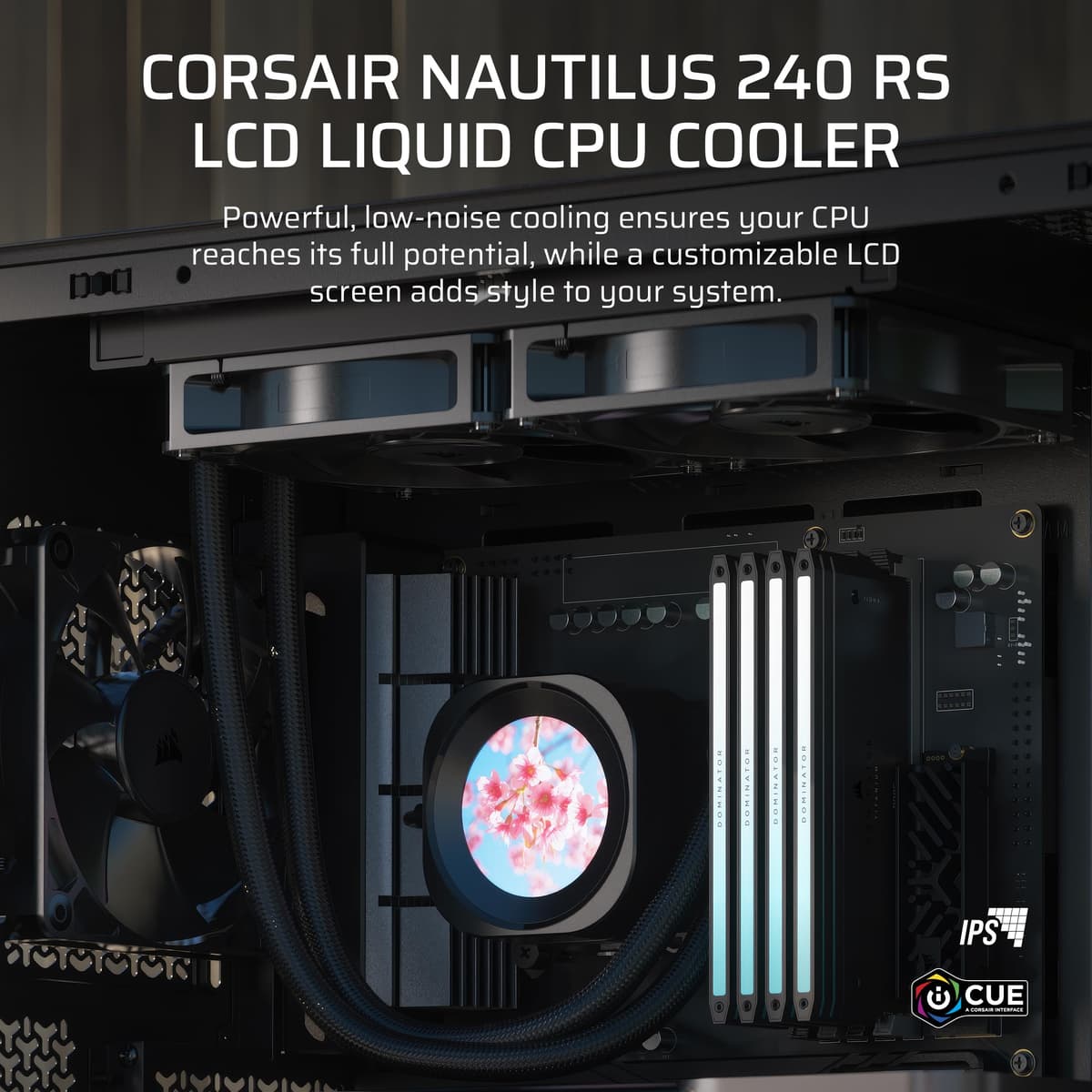 Corsair NAUTILUS 240 RS LCD Liquid CPU Cooler – 2.1" IPS LCD Screen, 240mm AIO, Low-Noise, Daisy-Chain, Intel LGA 1851/1700, AMD AM5/AM4 – 2x RS120 Fans Included – Black — view 2