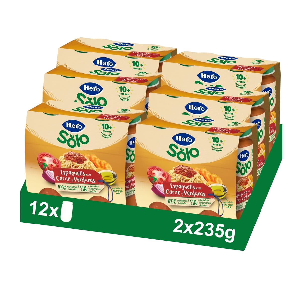 Hero Baby - Tarritos de Trocitos de Espaguetis con Carne y Verduras, Alimento Infantil en Tarritos para Bebés a Partir de 10 Meses, Sin Aceite de Palma y Almidón - 12 x 235 g
