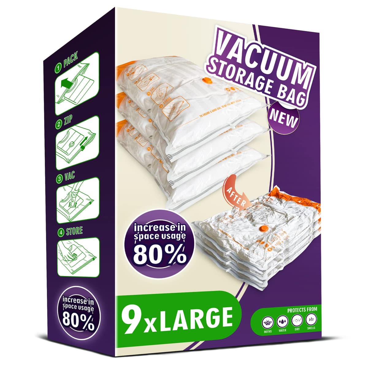 STORAGE MASTER Space Saver Bags for Travel and Home Reusable Vacuum Storage Bags Save 80% More Storage Space Work with Vacuum Cleaner (9 Small, No Pump Included) — view 10