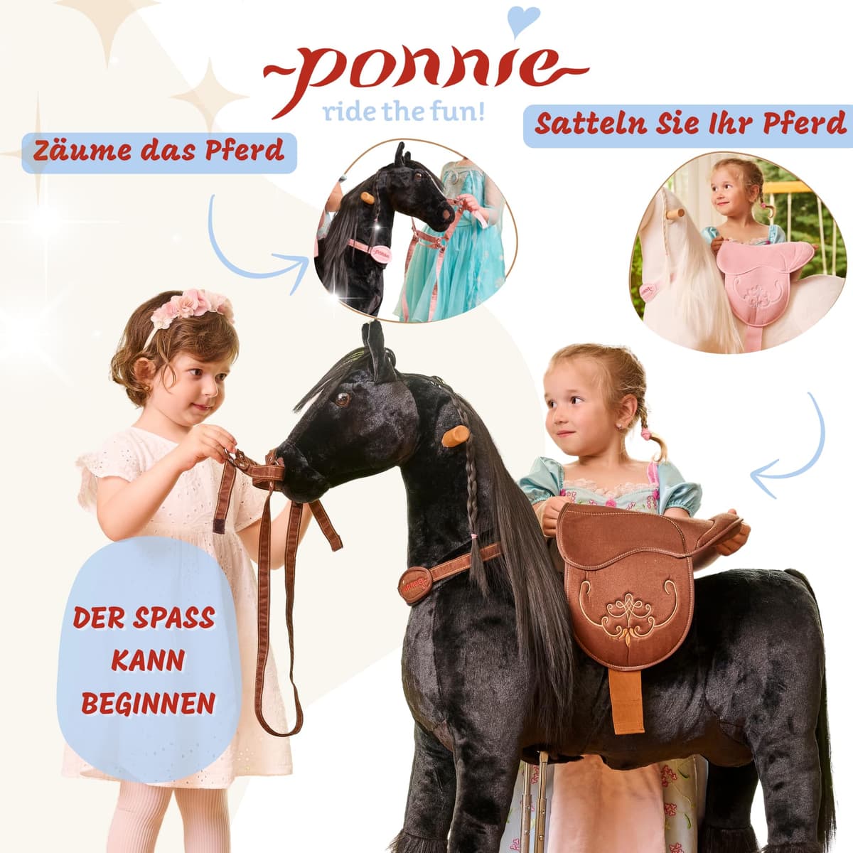 Ponnie Caballo de equitación para niños de 5 a 12 años, M, Caballo mecánico sobre Ruedas, Adecuado para niños a Partir de 5 años (requisito de Peso: mín. 13 kg hasta máx. 50 kg) — view 2
