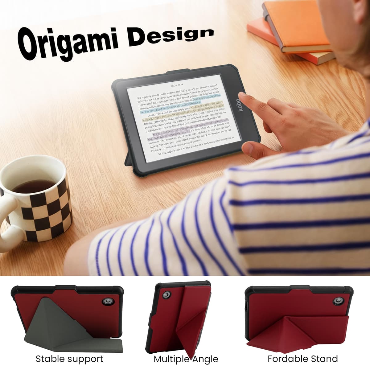 Funda para Kobo Clara Colour (2024)/Clara BW (2024)/Clara 2E - Funda de 6 pulgadas con soporte de origami y encendido y apagado automático, incluye protector de pantalla, compatible con modelo N367 — view 4