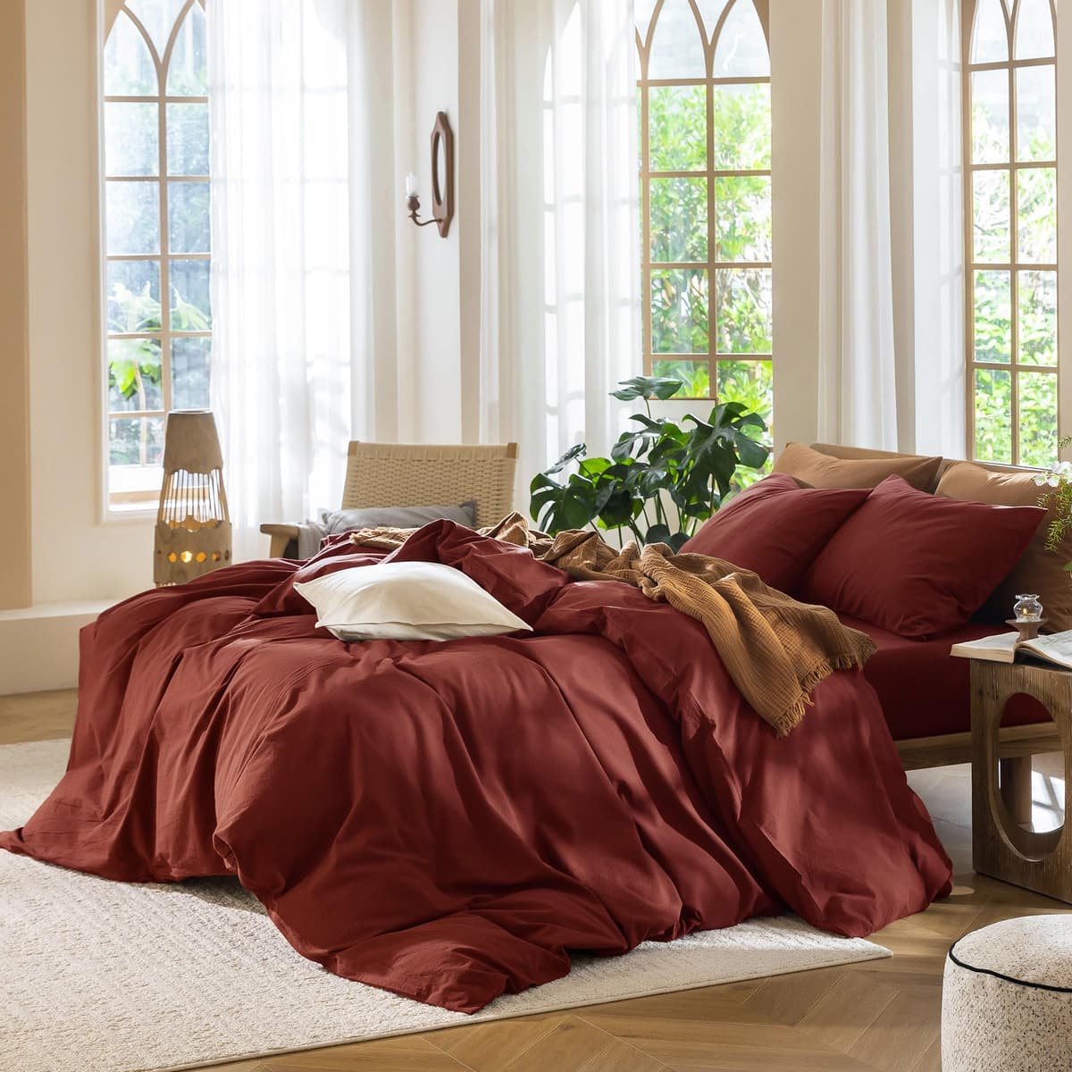 MooMee Bedding Duvet Cover Set 100% Washed Cotton Linen Like Textured Breathable Durable Soft Comfy (Tannish Linen Grey, King) — view 139