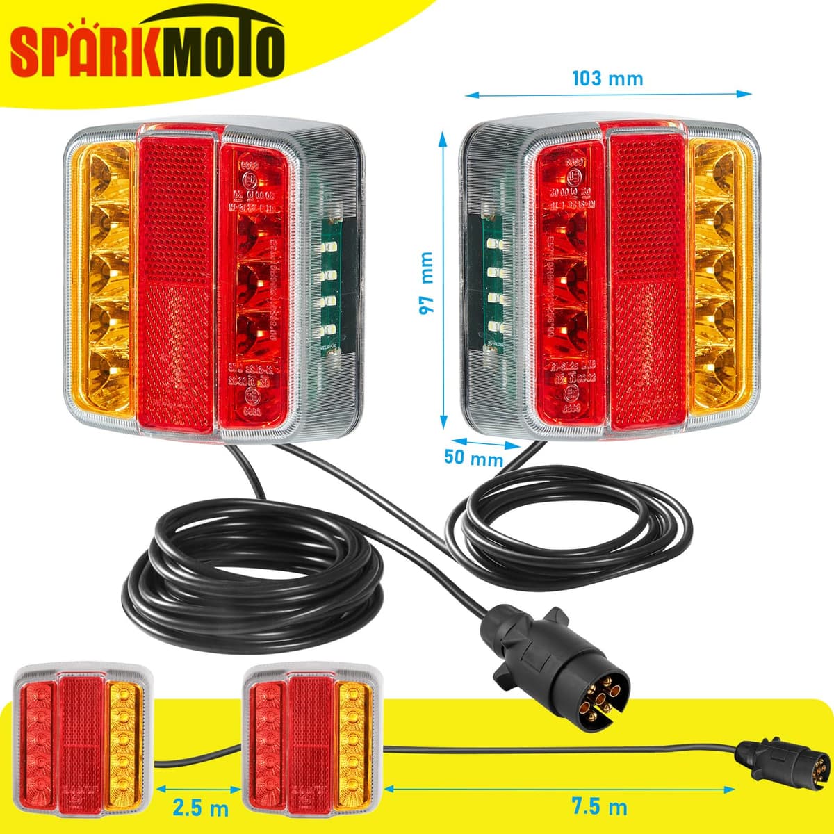 LED Magnetic Trailer Lights, Magnetic Led Trailer Lights With Cable 12V, LED Towing Tail Lights With Magnets Wired 2.5M/7.5M Cable and 7pin Trailer Plug — view 2